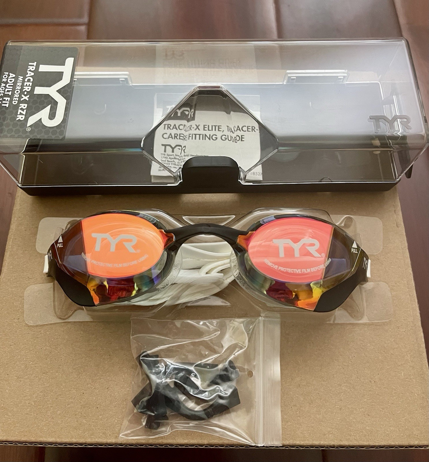 TYR Tracer-X RZR Mirrored Swimming Goggles, Adult Fit, Red Lenses