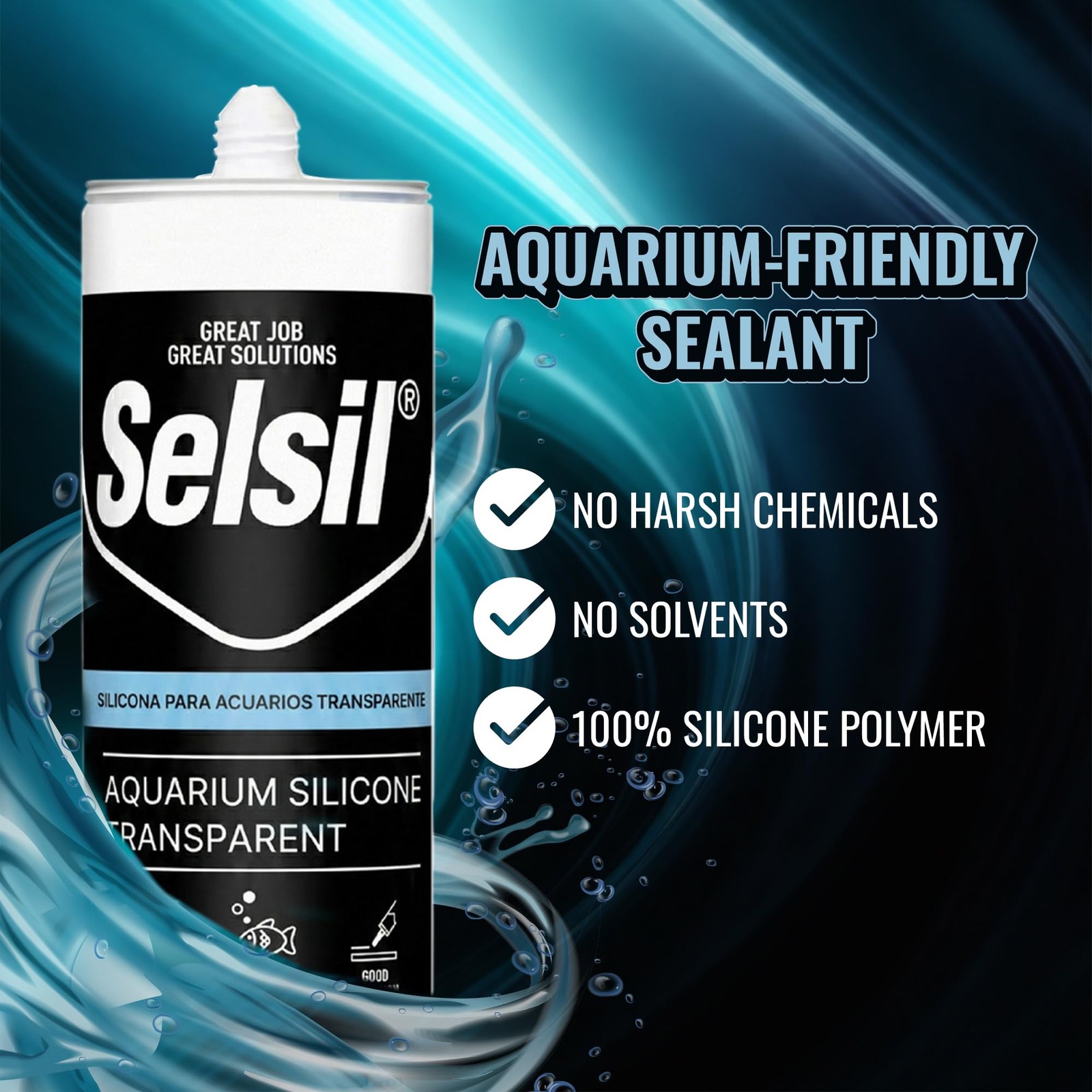 SELSIL Aquarium Silicone Clear Sealant – 300 milliliters / 10.14 Fl Oz,