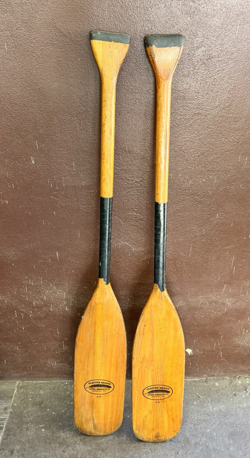 Vintage Caviness Feather Brand 4 FT Wood Boat Oars Pair Rustic Nautical Decor