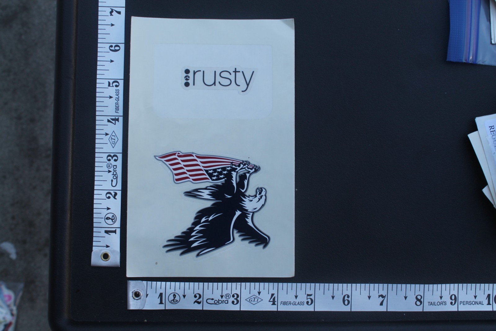 Rusty Surf Surfboards Eagle USA Flag OG V8B Vintage Surfing STICKER Sheet of 2