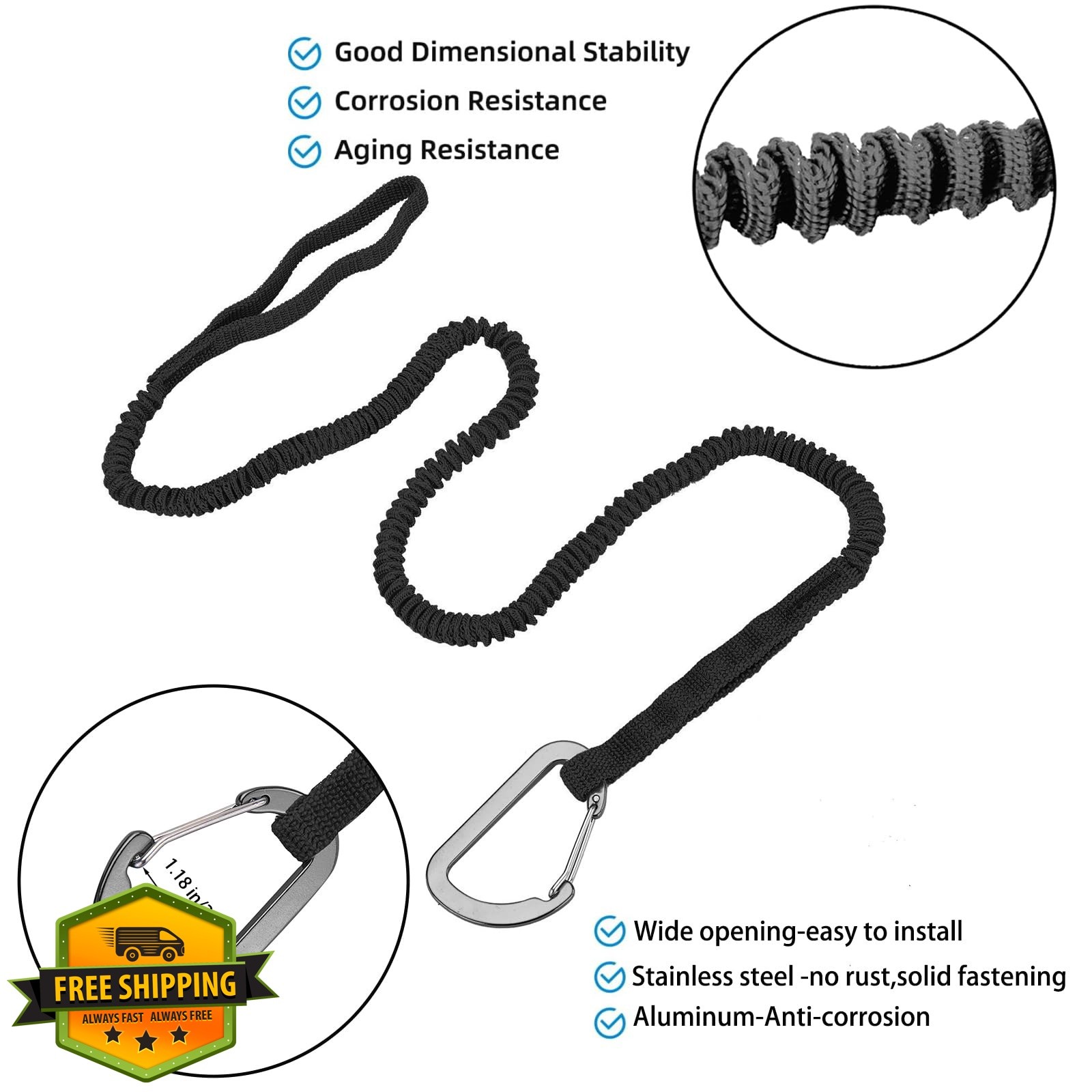 MOOCY Kayak Paddle Leash Black 3-7ft 1 Pack