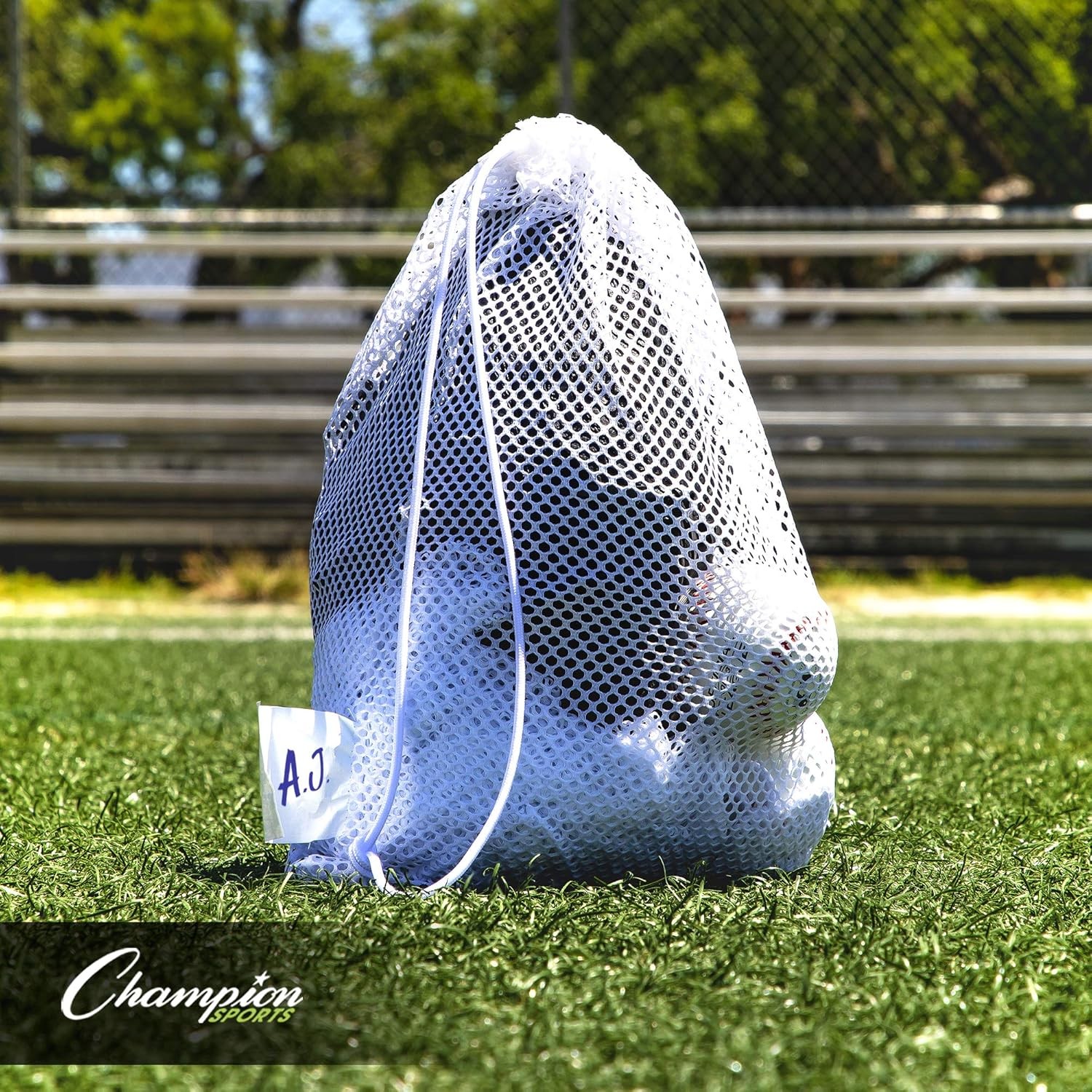 Champion Sports Mesh Equipment Bag – Heavy-Duty Nylon 12″ x 18″, Black