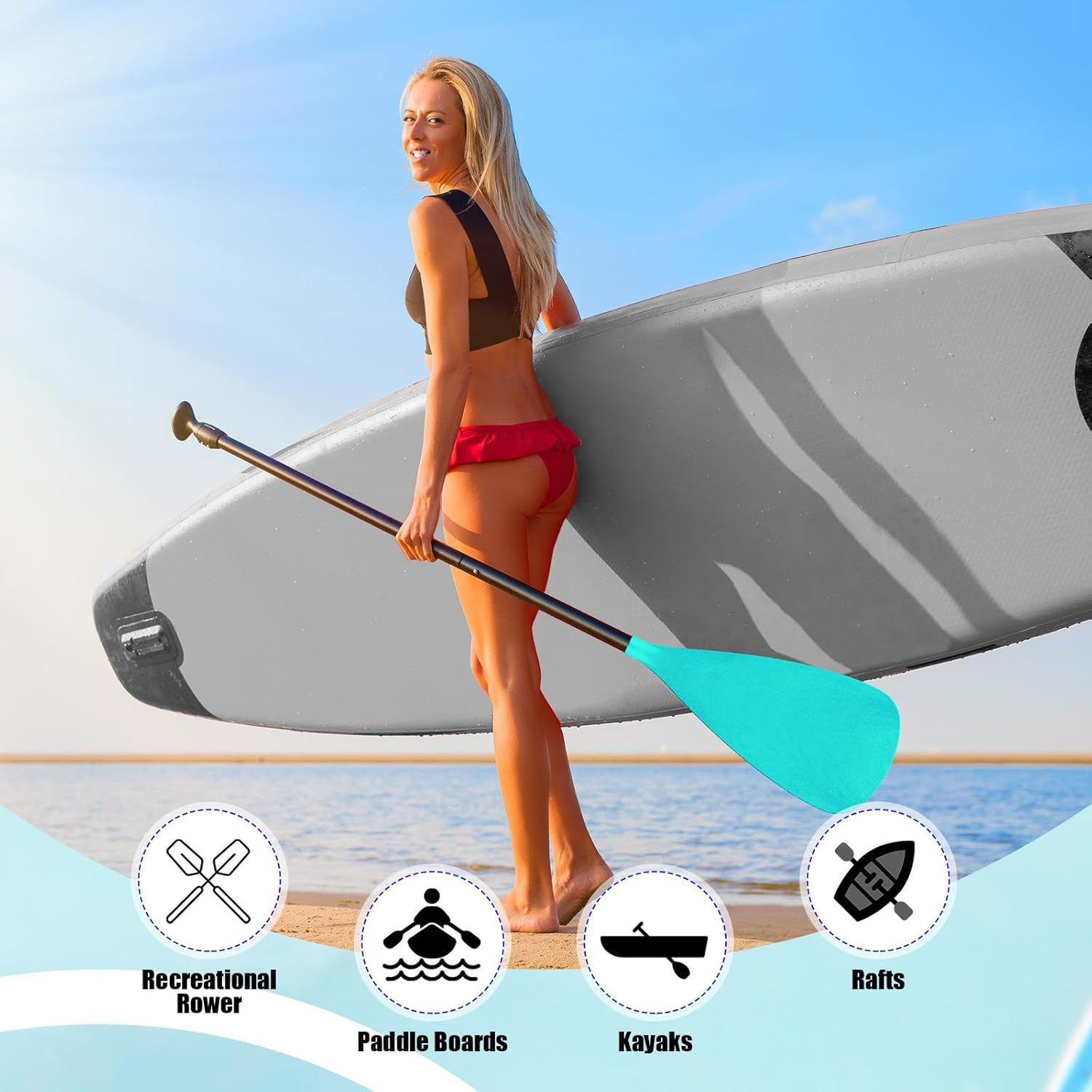 4 Set of 3 Pieces SUP Paddle Board Paddle Adjustable Paddleboard Lightweight Sta