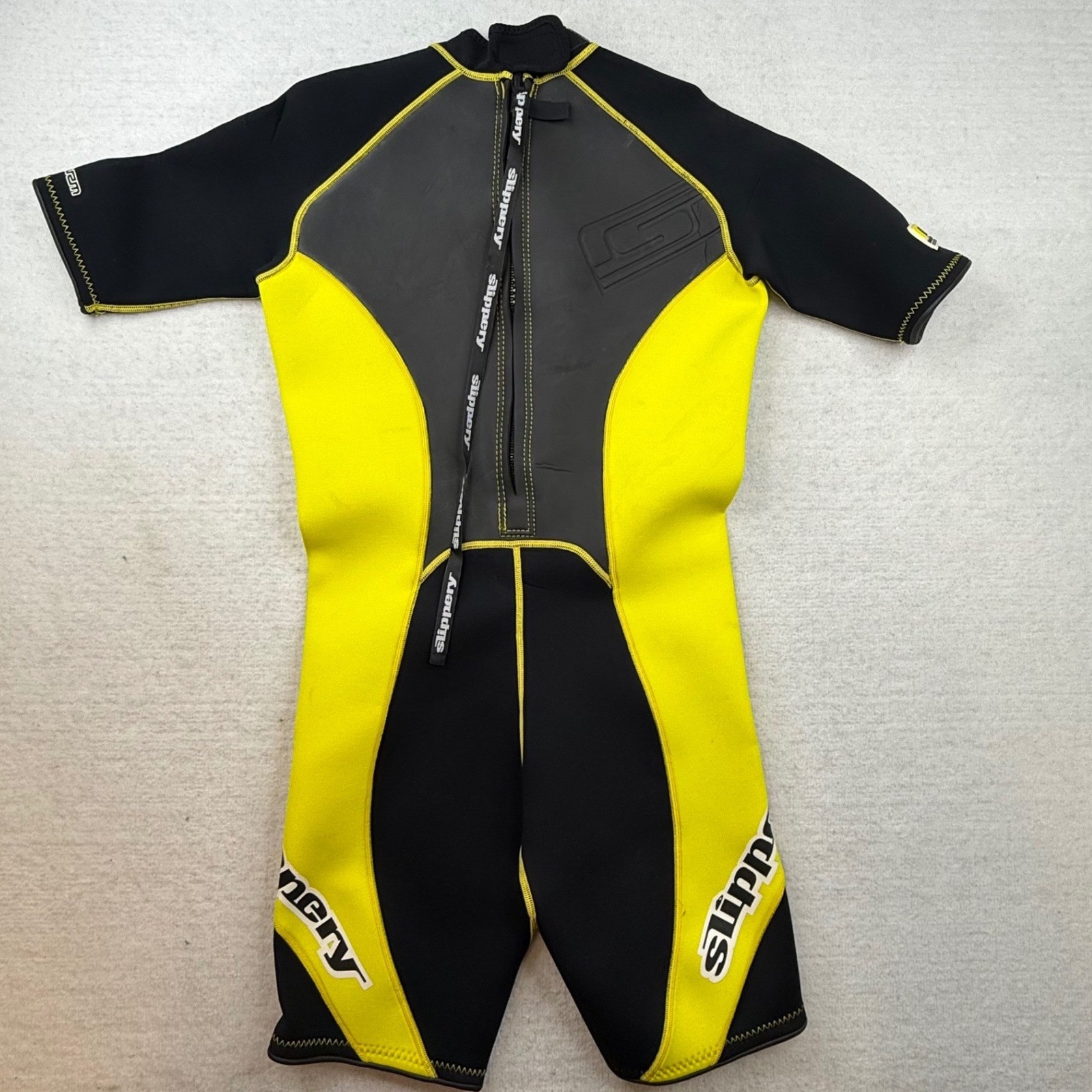 Slippery Shorty Wetsuit Mens Large Black Neon Yellow Neoprene Jet Ski Surf L