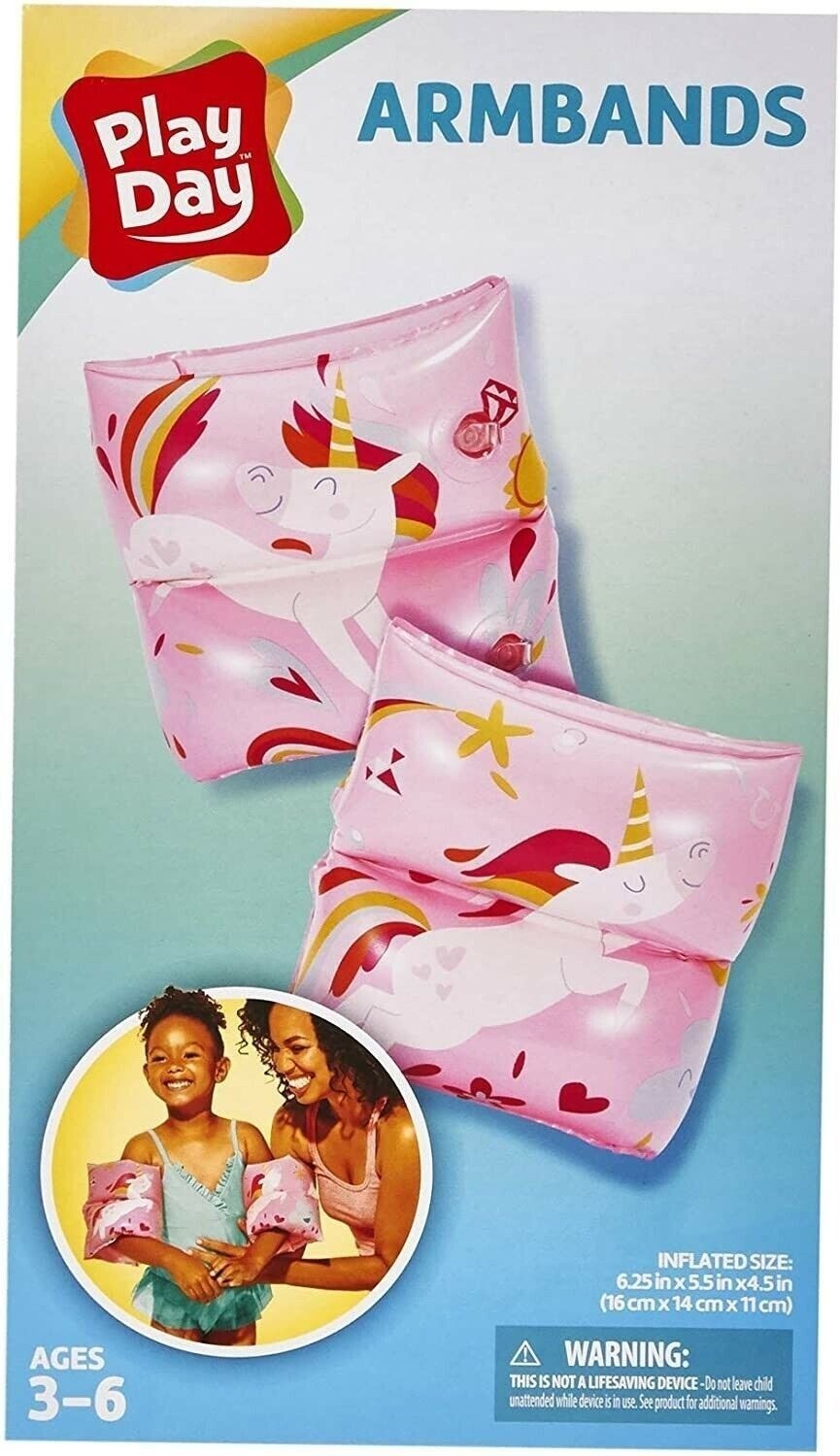 Unicorn-Themed Pink Inflatable Arm Bands For Kids Ages 3-6 By Play Day