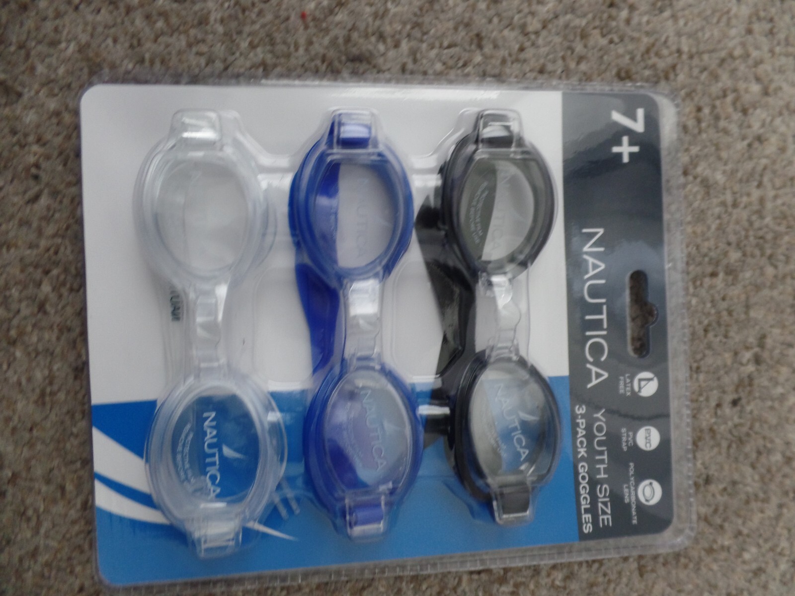 NAUTICA, SWIM GOOGLES, 3 PAIR PACK, NEW, 7+