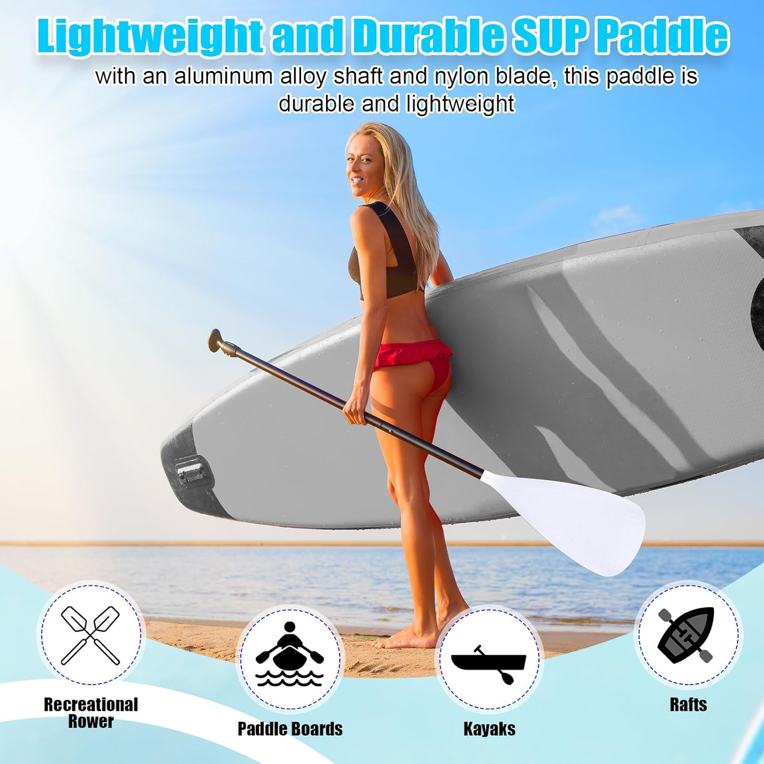 4 Set of 3 Pieces SUP Paddle Board Paddle Adjustable Paddleboard Lightweight Sta