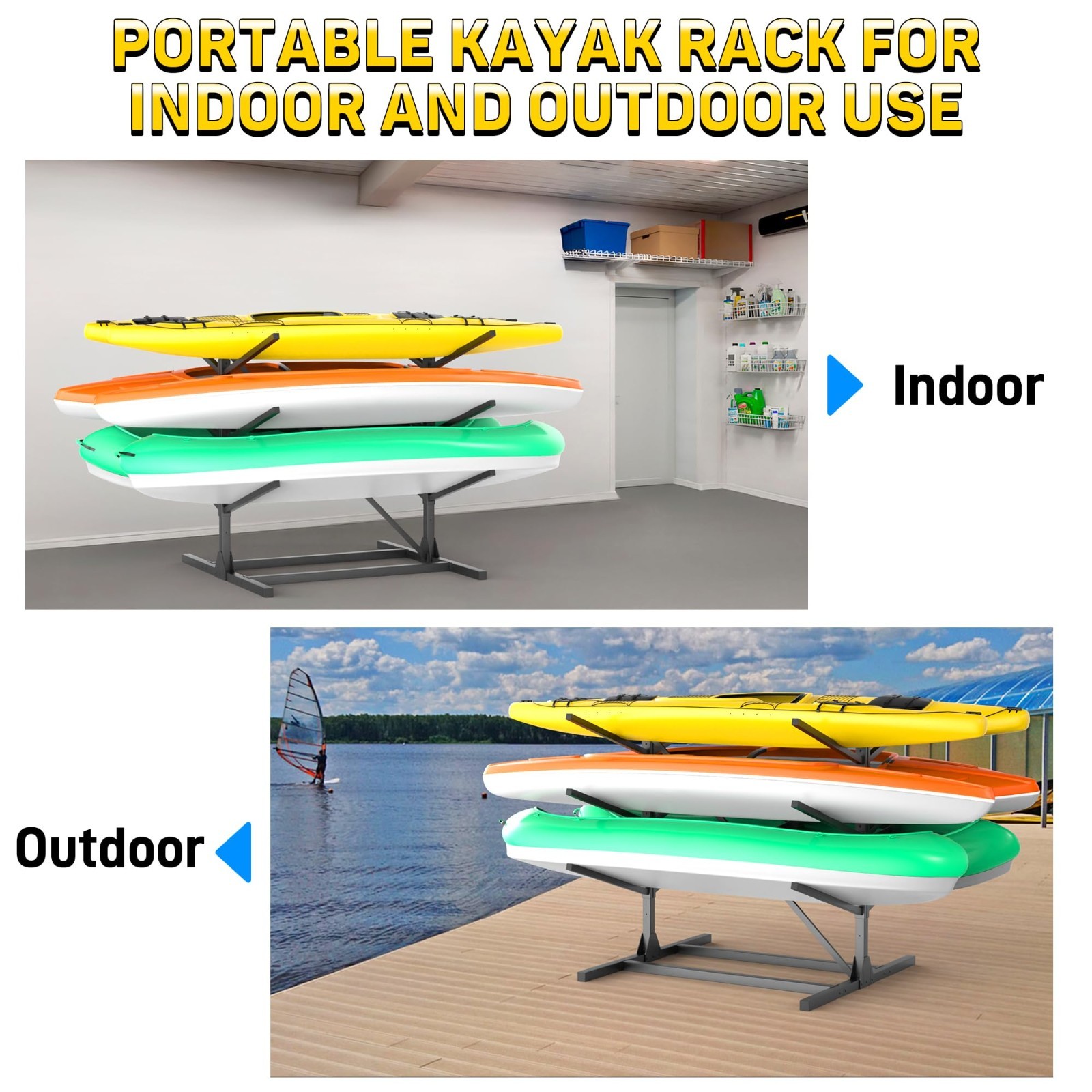 Freestanding Kayak Storage Rack – Adjustable Heavy Duty Stand for Canoe, Surfboa