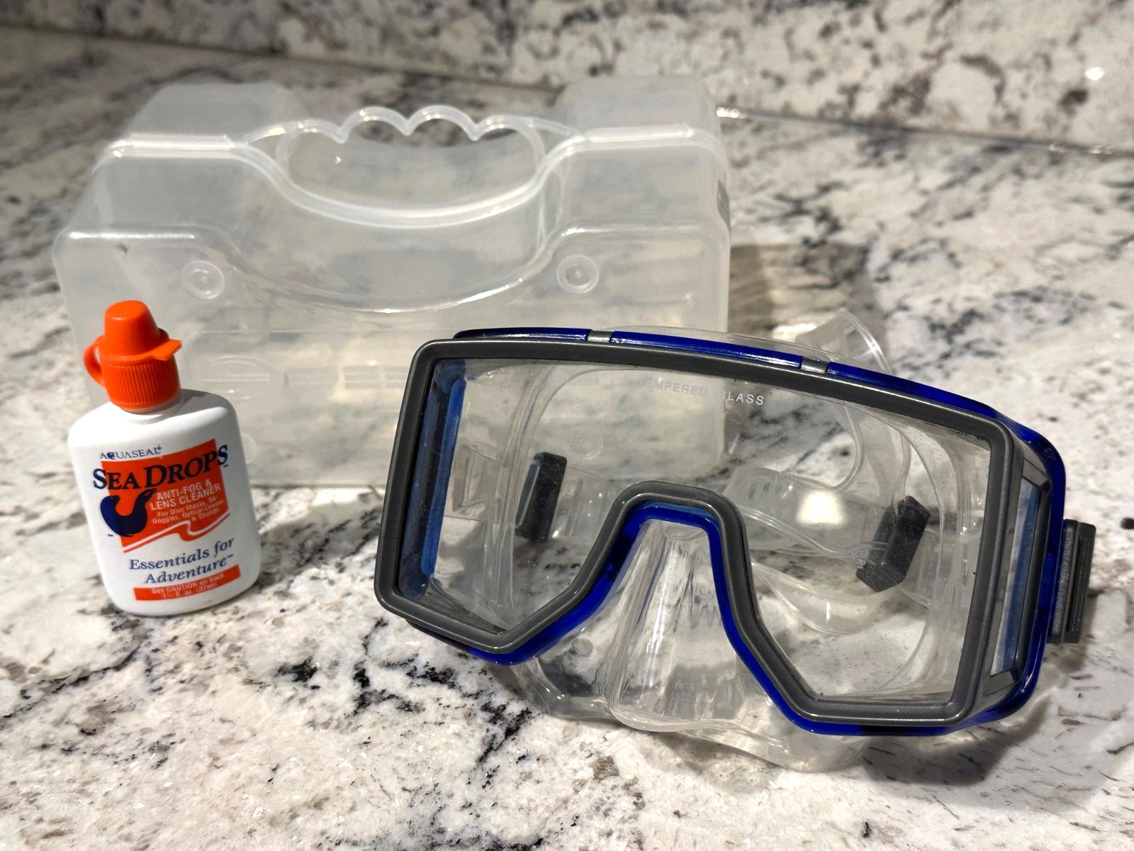 DEEP SEE Panoramic Dive Mask & Case Blue Black Excellent Diving Gear III Wide