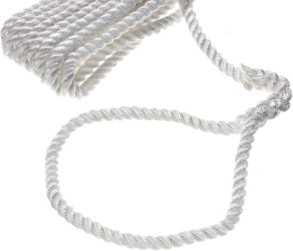 White Nylon Dock Line 1/2 x 15 ft 3 Strand Twisted Boat Mooring Rope