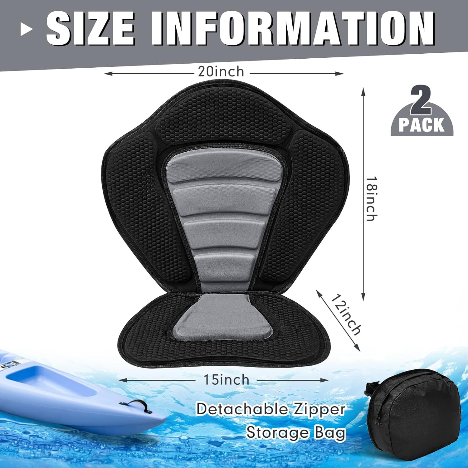 Lewtemi 2 Pack Kayak Seats with Back Support Adjustable Sit on Top Padded Boat S