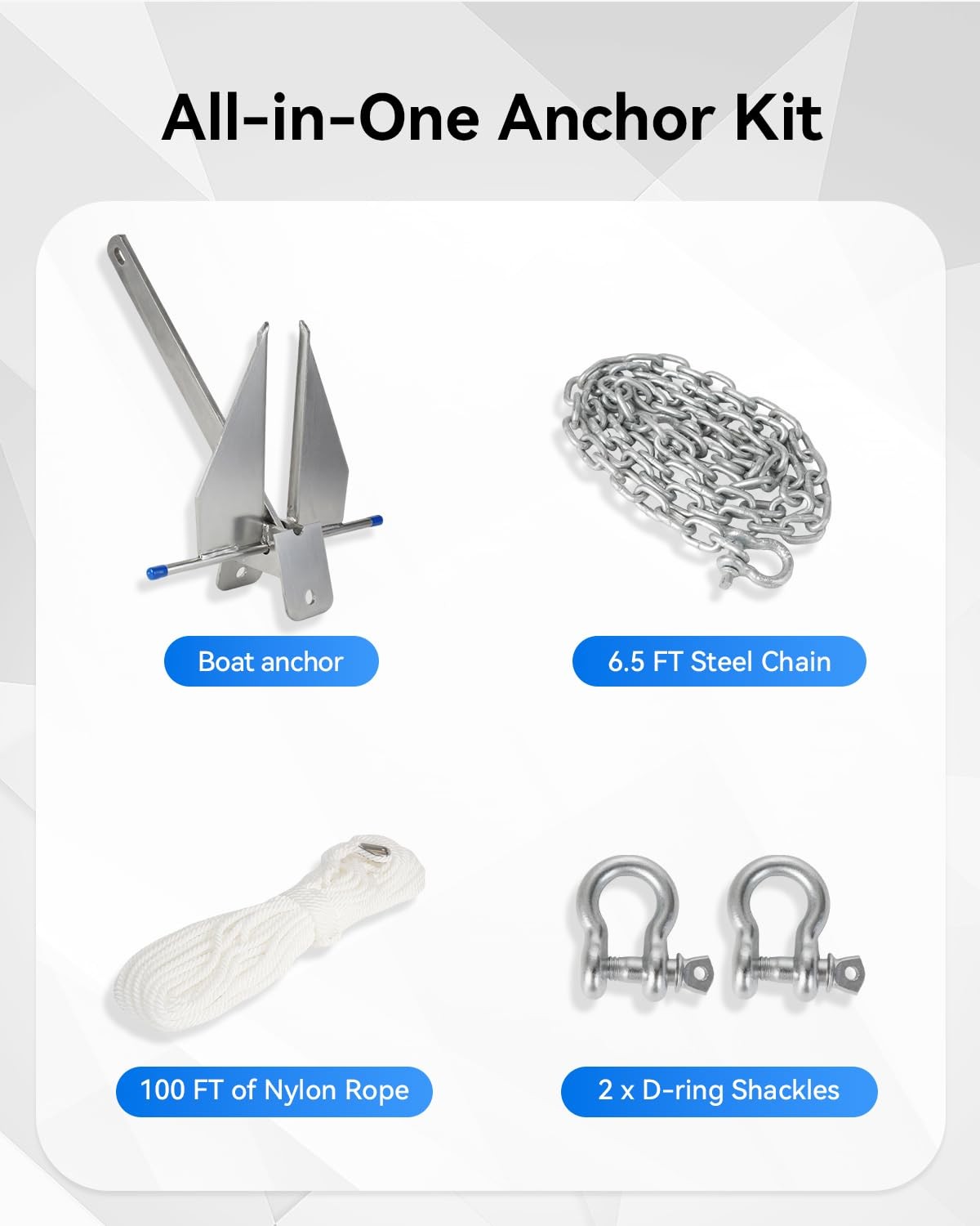 Boat Anchor Kit for 12-22 ft Boat, 8 lb Galvanized Boat Anchor