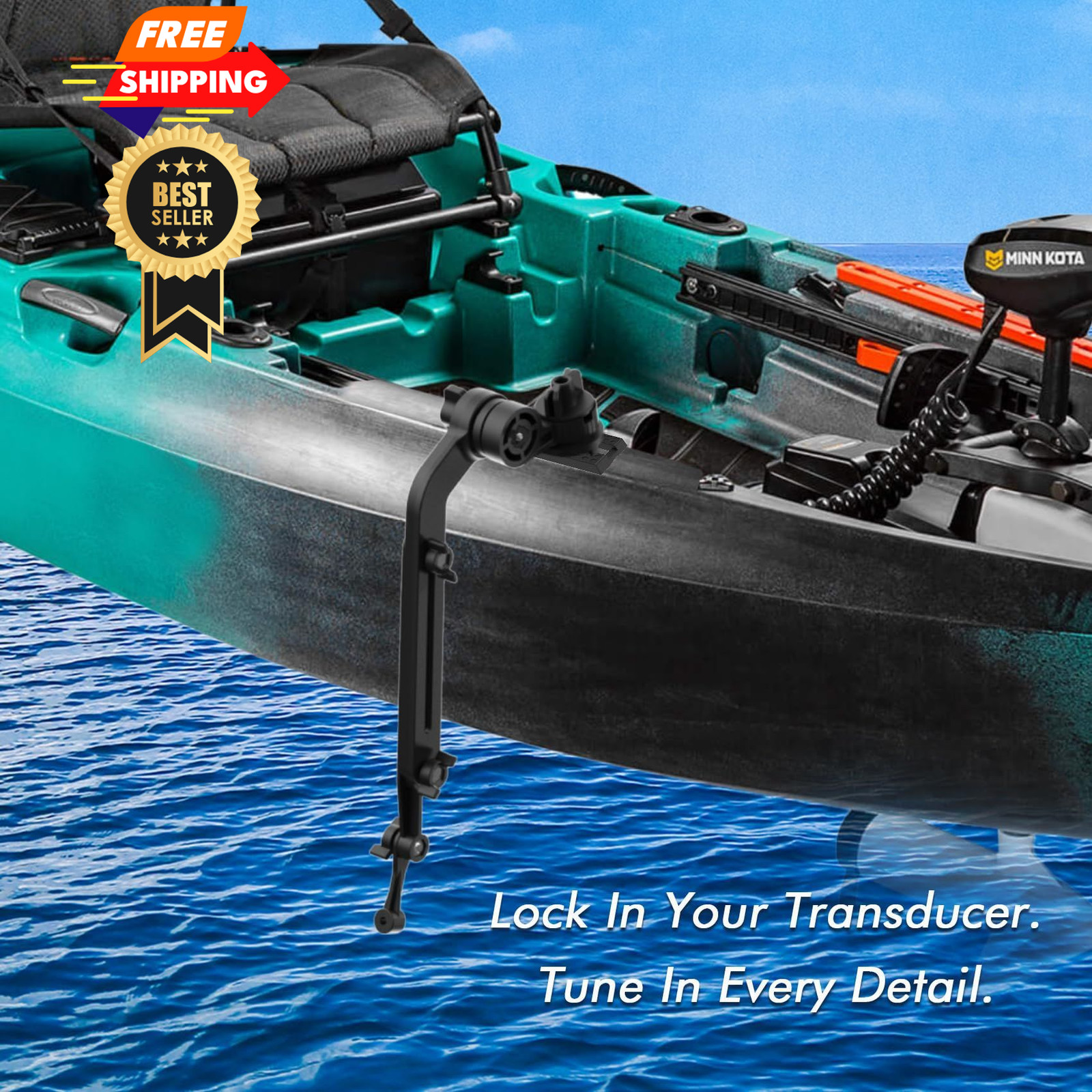 Universal Kayak Transducer Mount Arm Adjustable 9–14”, Tool-Free…