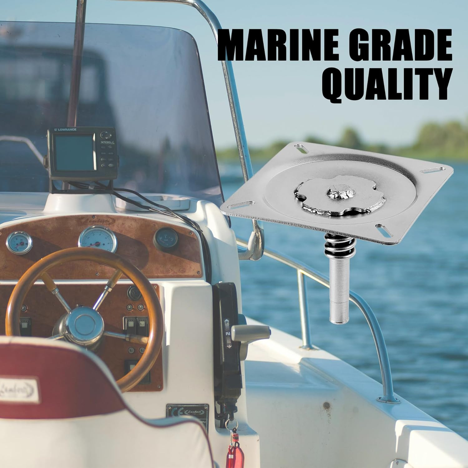 Marine-Grade Boat Seat Pin Mount,Swivel Base for 3/4″ Pin,Shock-Absorbing Pedes