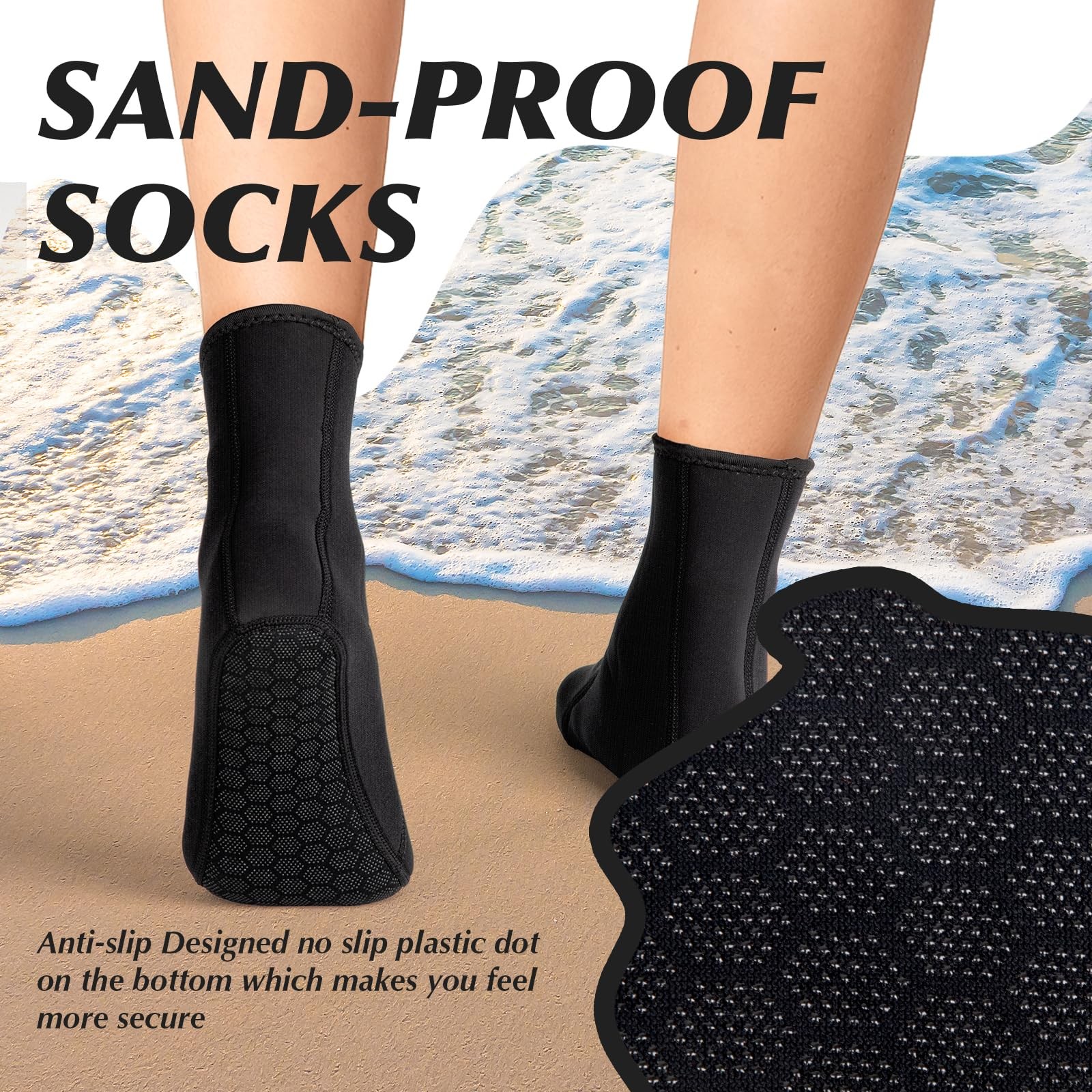Yakevo Neoprene Socks, Water Socks 3 mm Diving Booties X-Large, Black