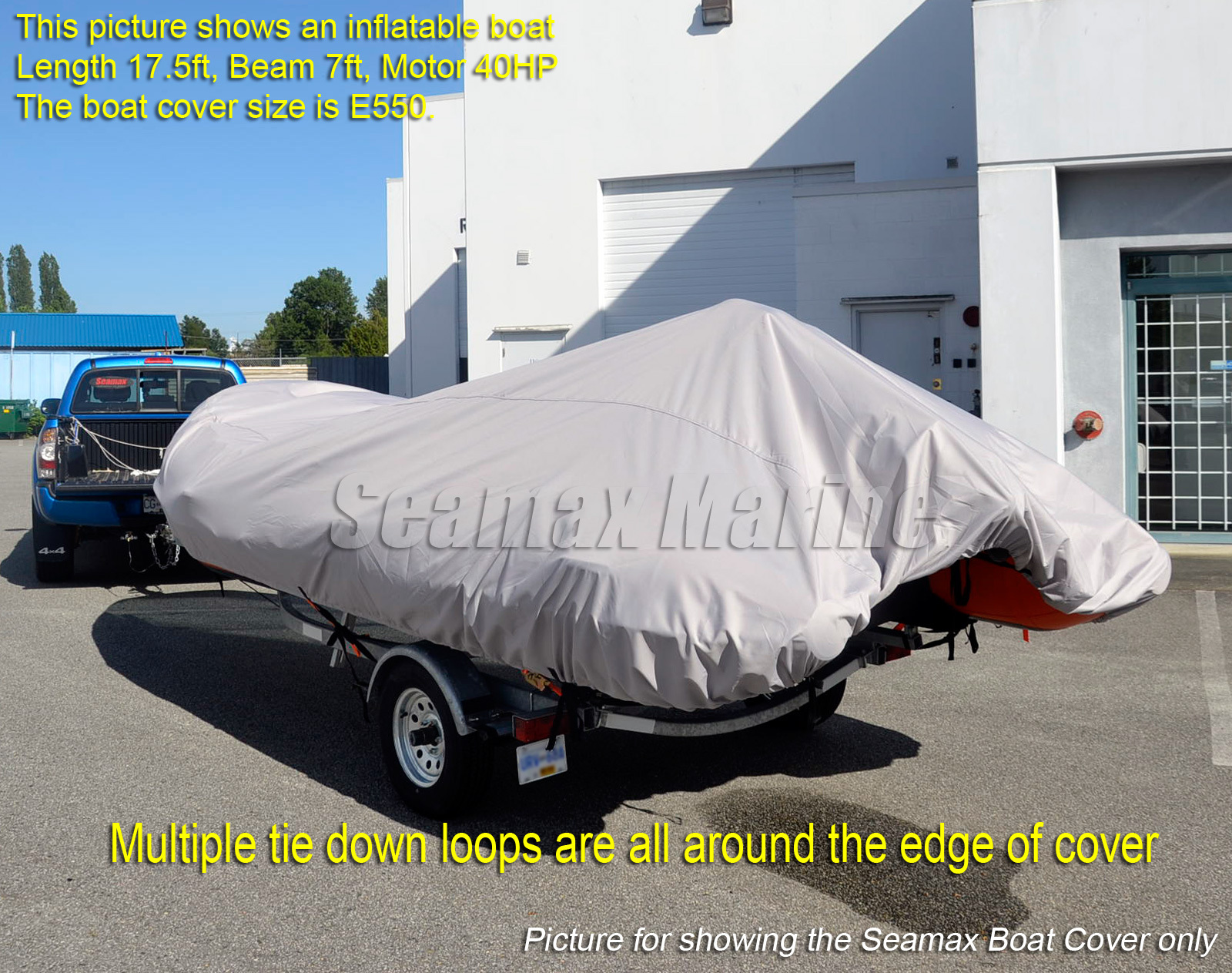 Seamax Inflatable Boat Cover, D Series for Beam 5.8-6.4ft, Length 12.2-16.5ft