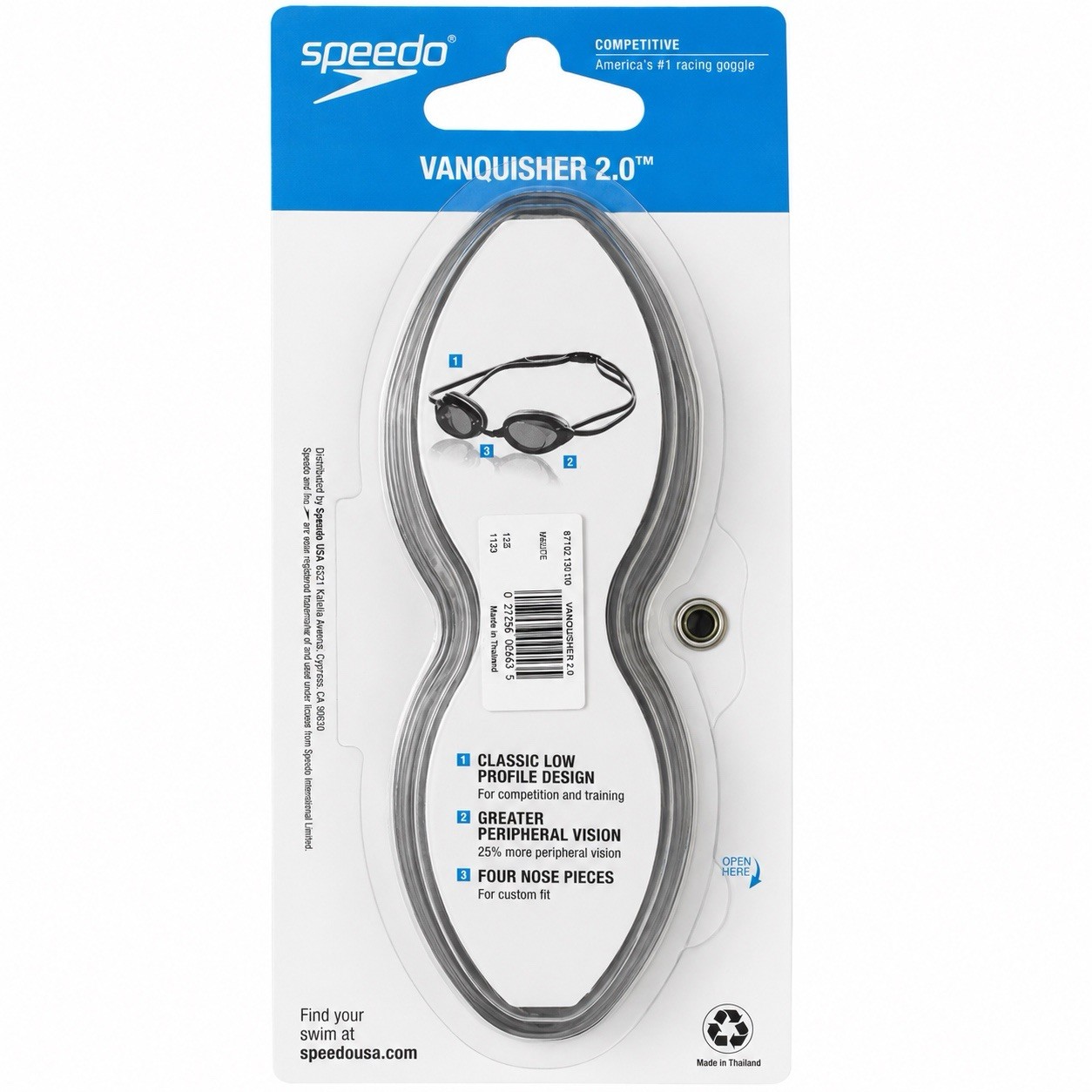 Speedo Vanquisher 2.0 White Clear Swim Goggles Blue Nose Piece New Sealed