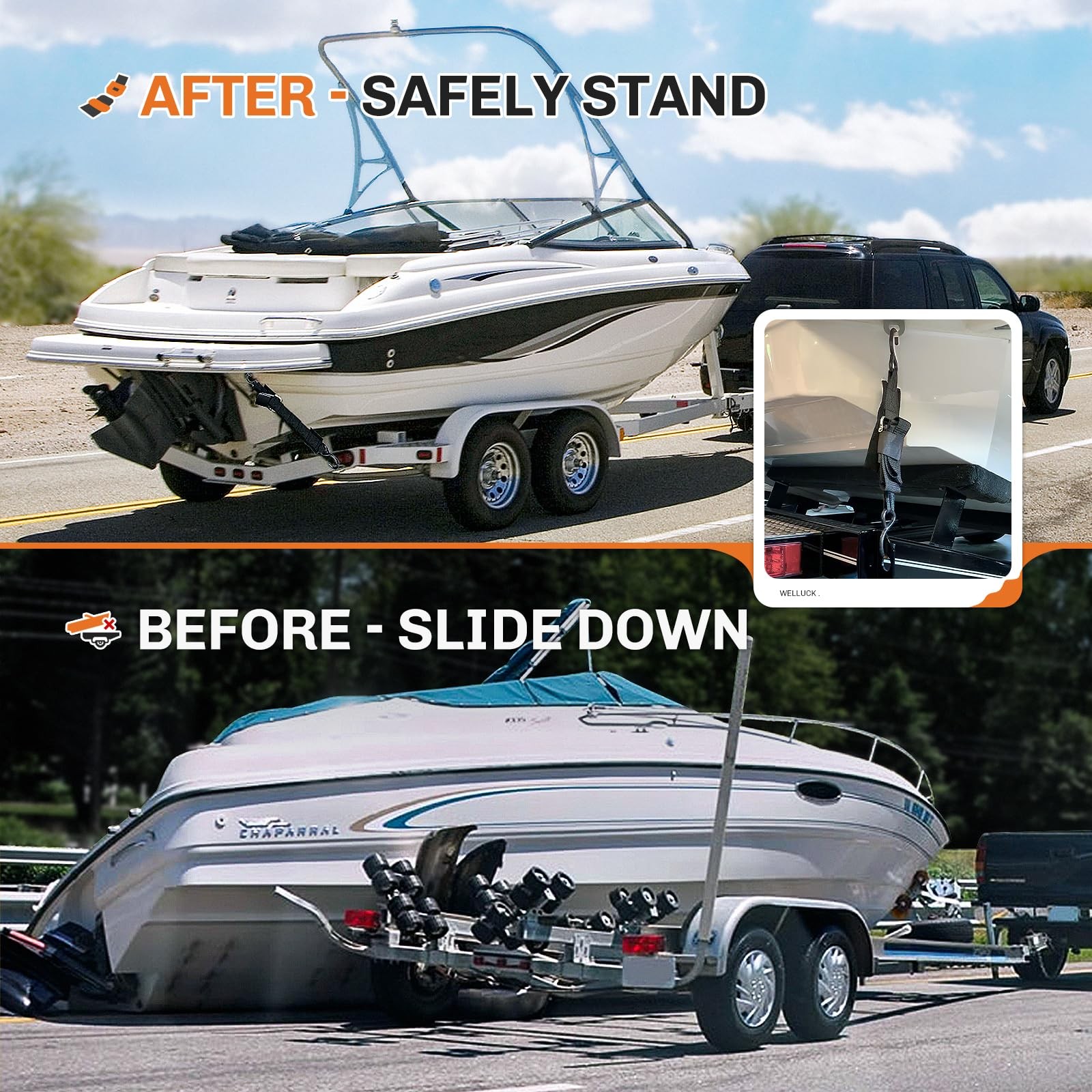 WELLUCK Boat Trailer Transom Tie Downs 2 in x 4 ft/1200lbs（2 pack）, Black