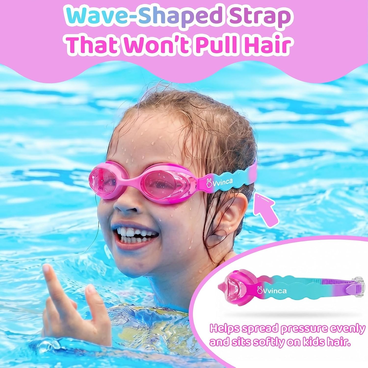 Kids Swim Goggles with Fabric Strap No Tangle Pain-Free, Anti-Fog Swimming Po…
