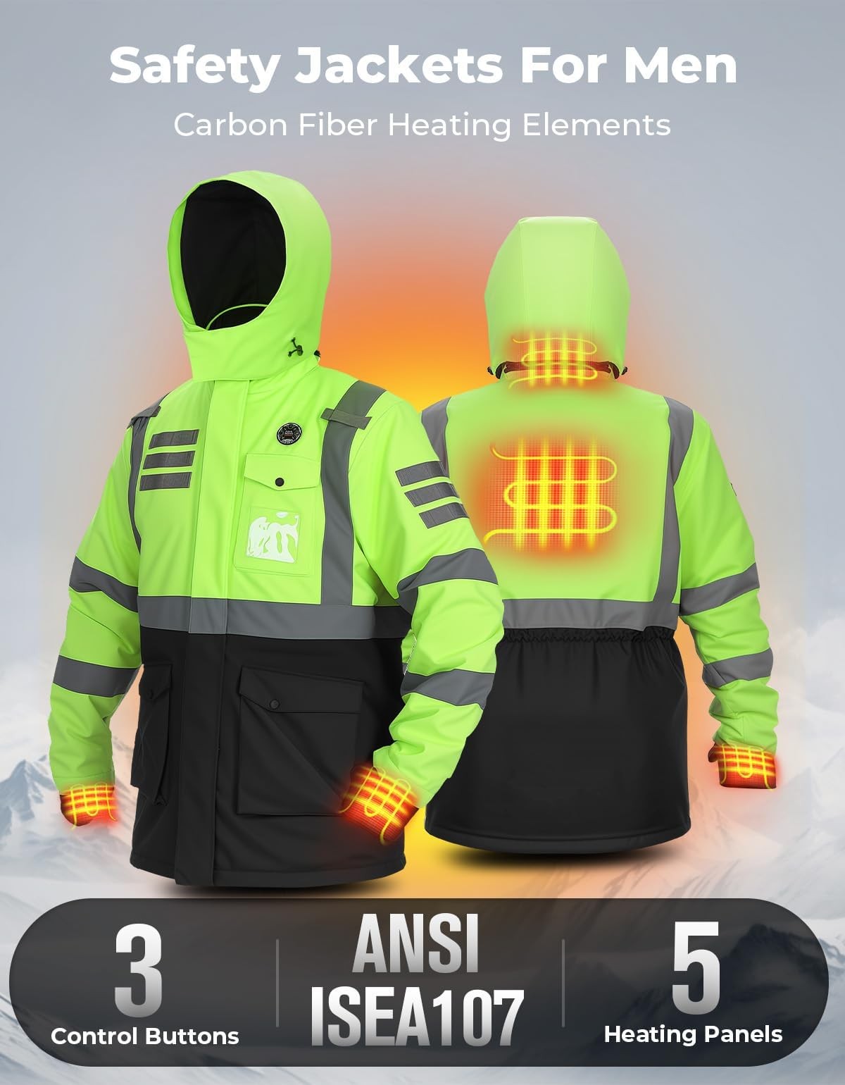 Kemimoto Heated Safety Jacket Men Battery Longer Waterproof Winter Jacket High