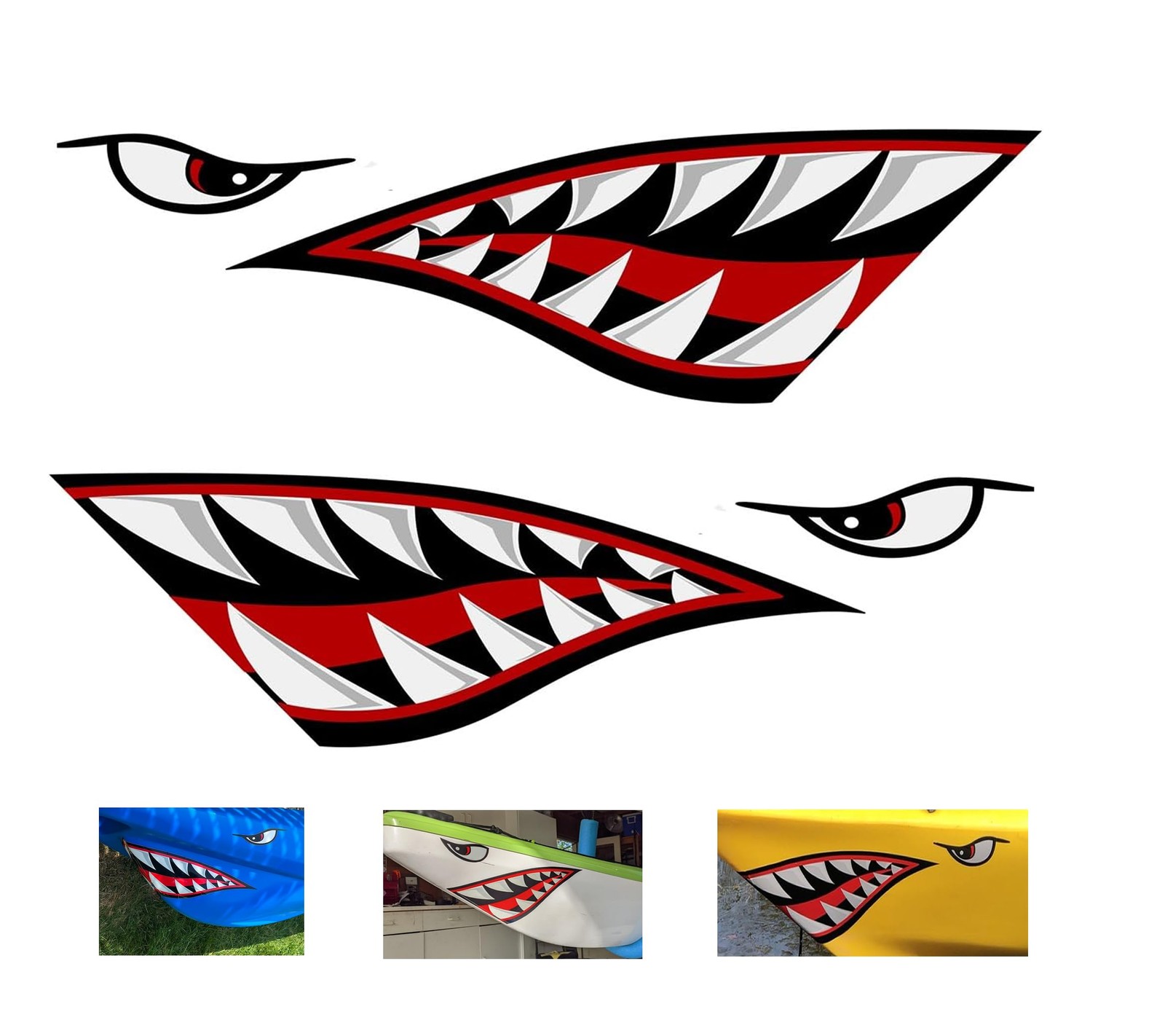 Alemon Shark Teeth Mouth Reflective Decals Graphics Sticker Fishing Boat Cano…