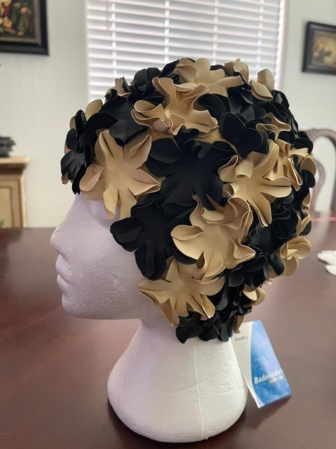 Fashy Retro Tan & Black Flowers Swim Cap Heavy Duty Rubber Hair Protection