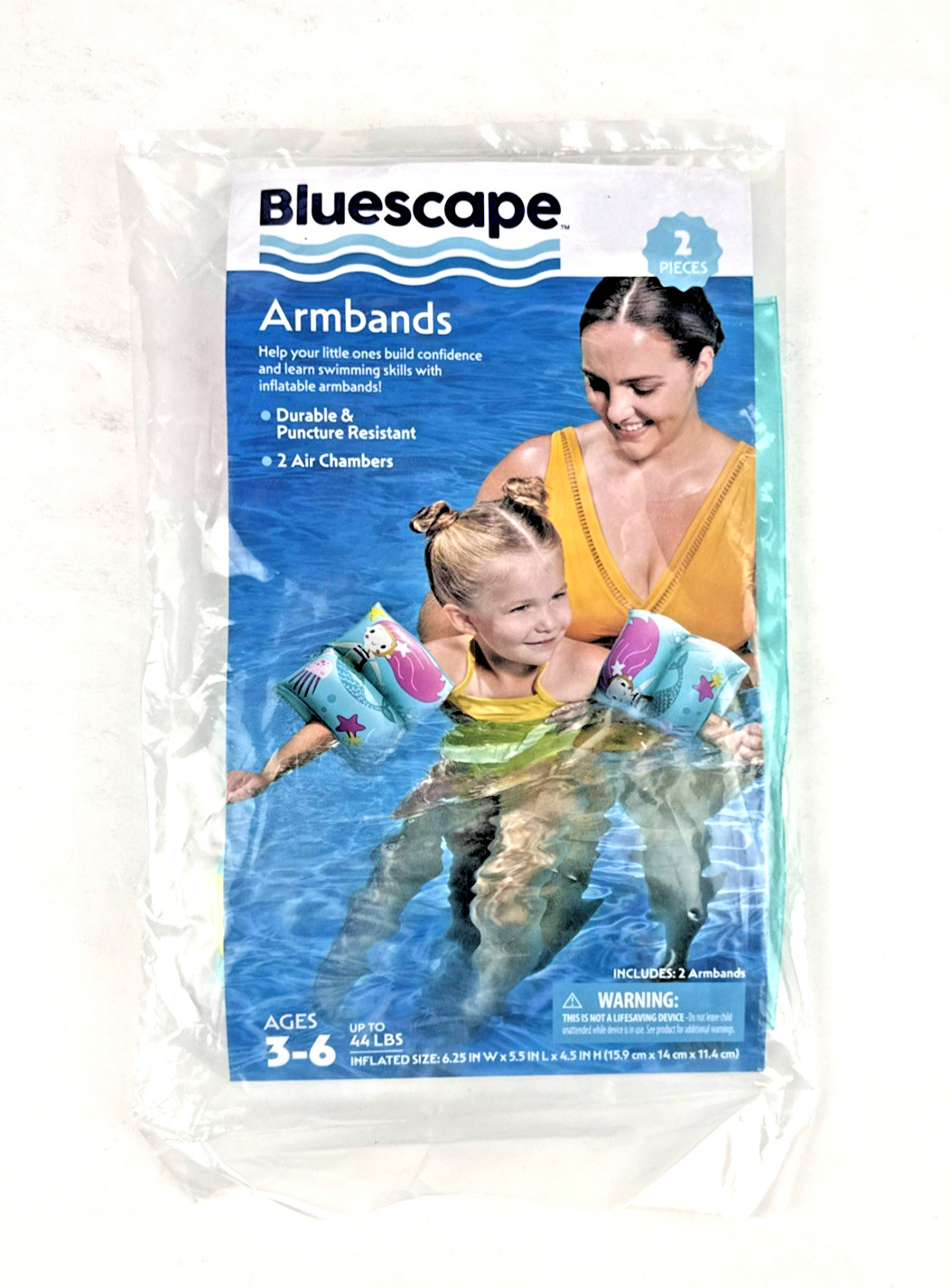 NEW SEALED Kids Swim Armbands Mermaid Inflatable 2pc Ages 3-6 44lbs FREE SHIP