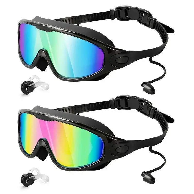 2 Pack Anti Fog Leak Proof Swim Goggles for Adults with Ear Plugs