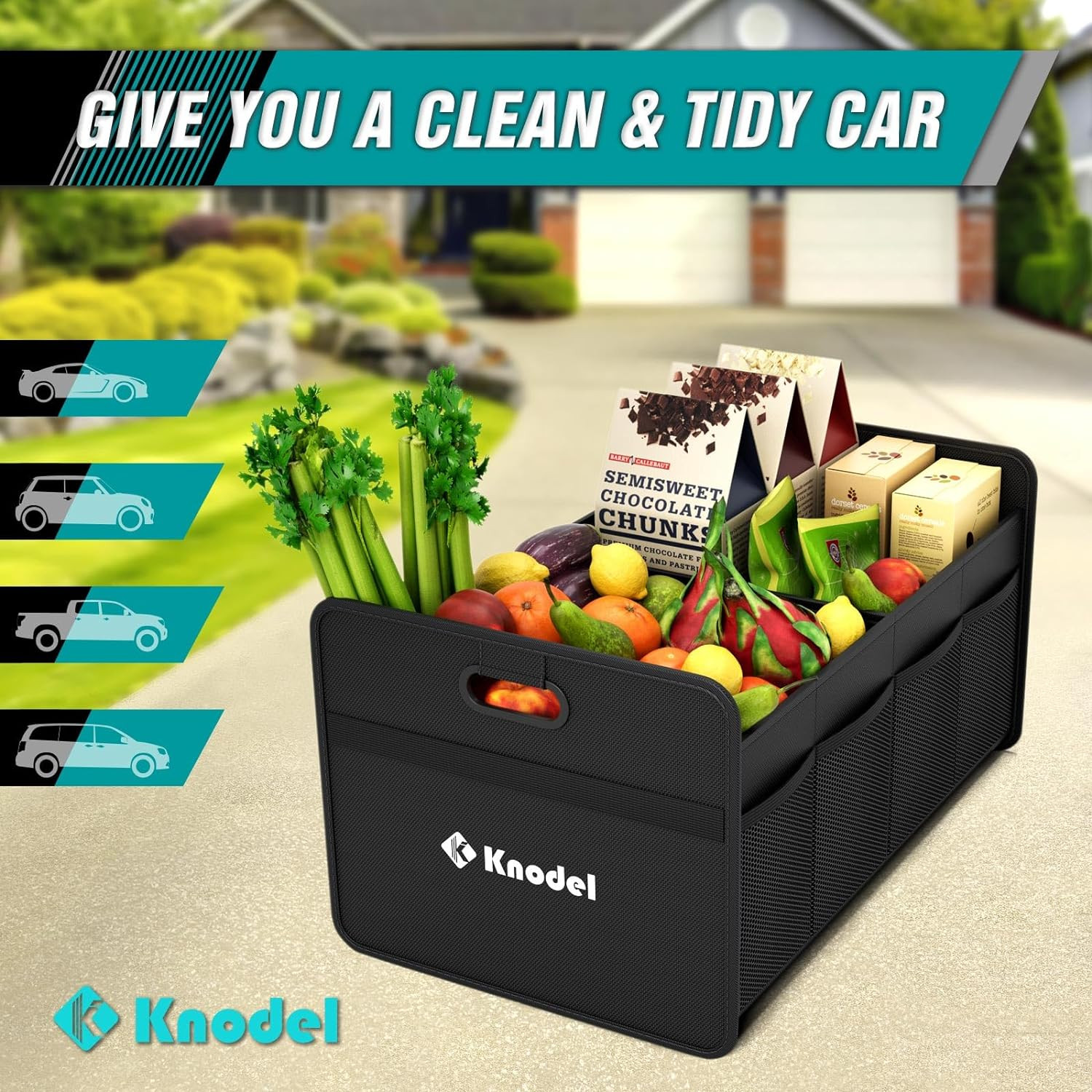 Foldable Car Trunk Organizer Black Storage Cargo Organizer W Handles Storage Bin