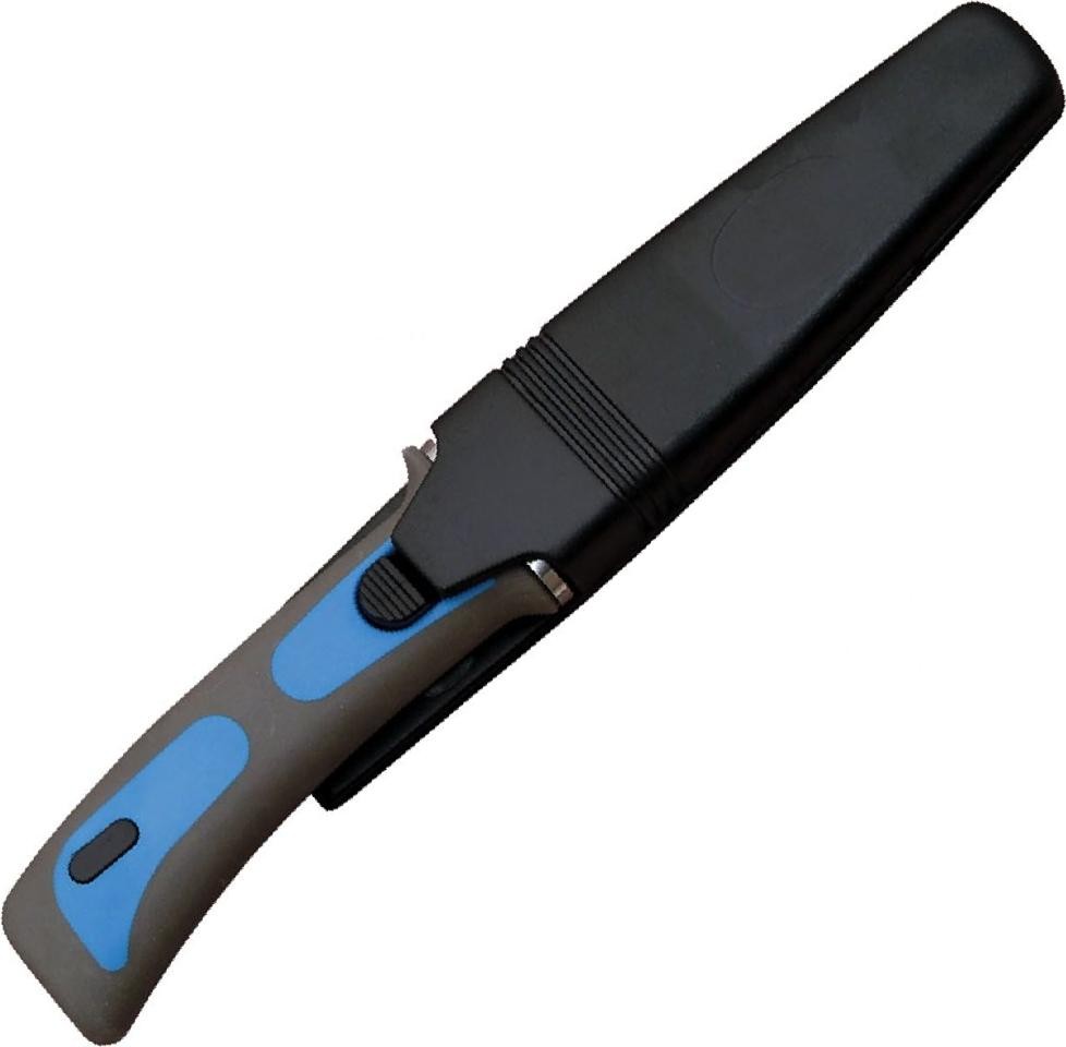 Diving Knife | Rite Edge 4in Stainless Steel Blade Blue/Gray Rubber + Sheath