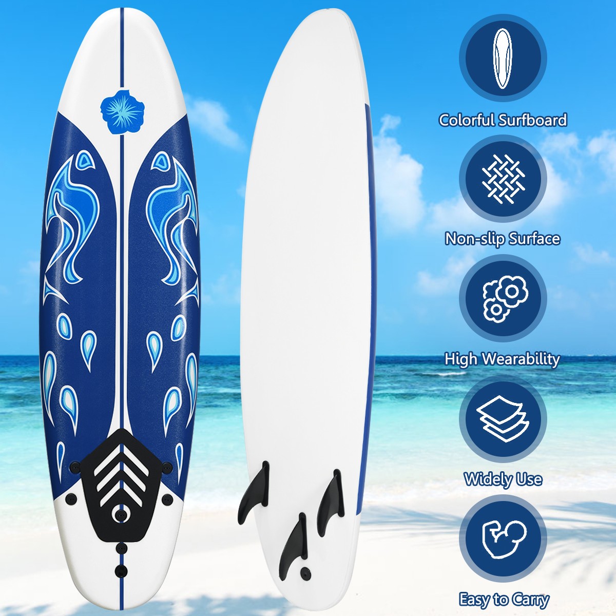 6ft Surfboard Stand Up Surfing Paddle Board SUP Ocean Beach Kid Adult White