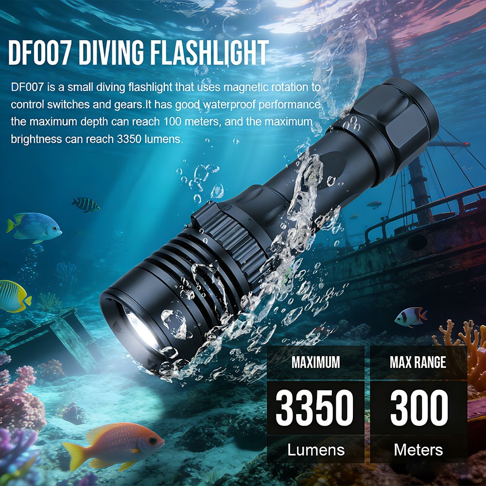 Trustfire DF007 Diving Flashlight 3350 Lumen 100M Depth 3 Modes Scuba Dive Light