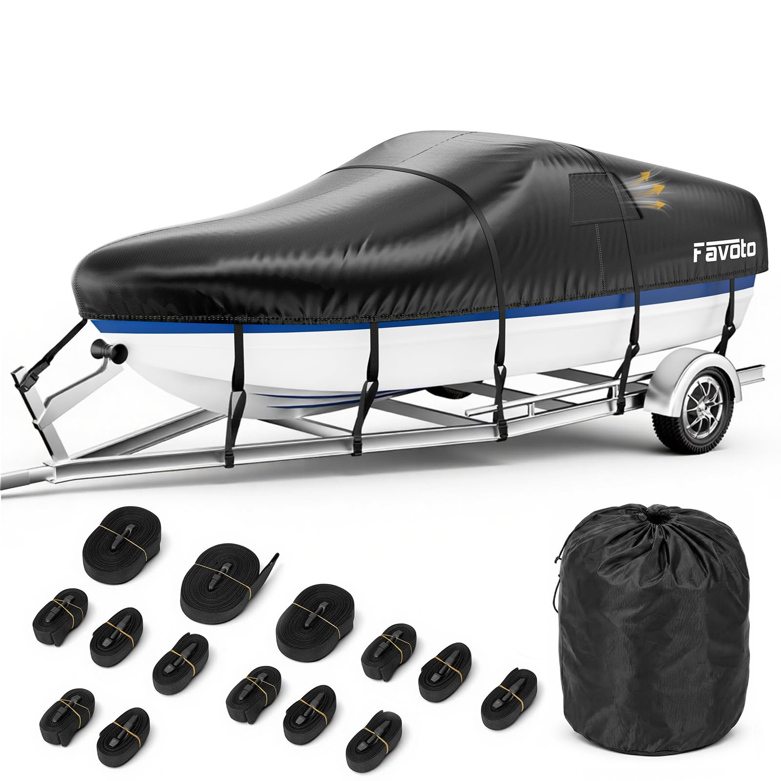Favoto Heavy Duty Trailerable Fits 20″-22″ Length, 100″ Beam Width, Black