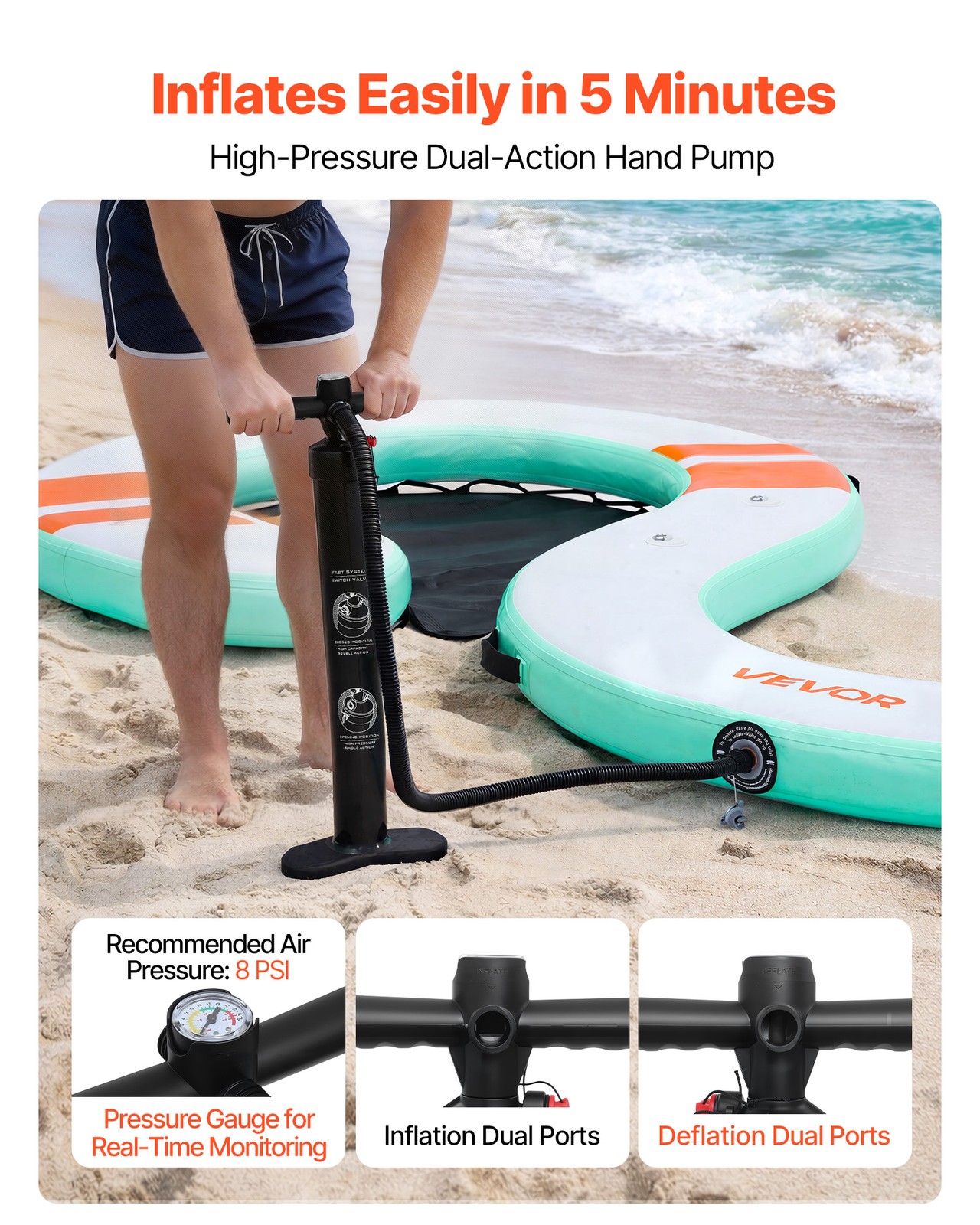 VEVOR Inflatable Floating Dock 15 x 6 FT with Portable Bag & Detachable Ladder