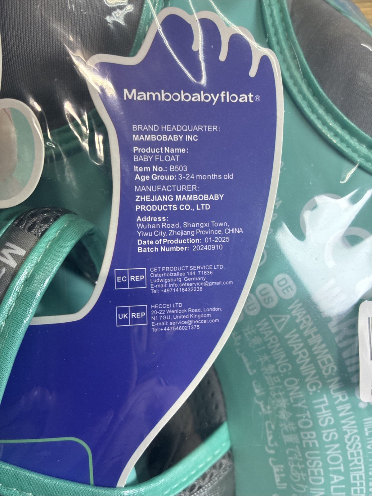 Mambobaby Floatation Baby Float Air Free for pools, safe air free, green.