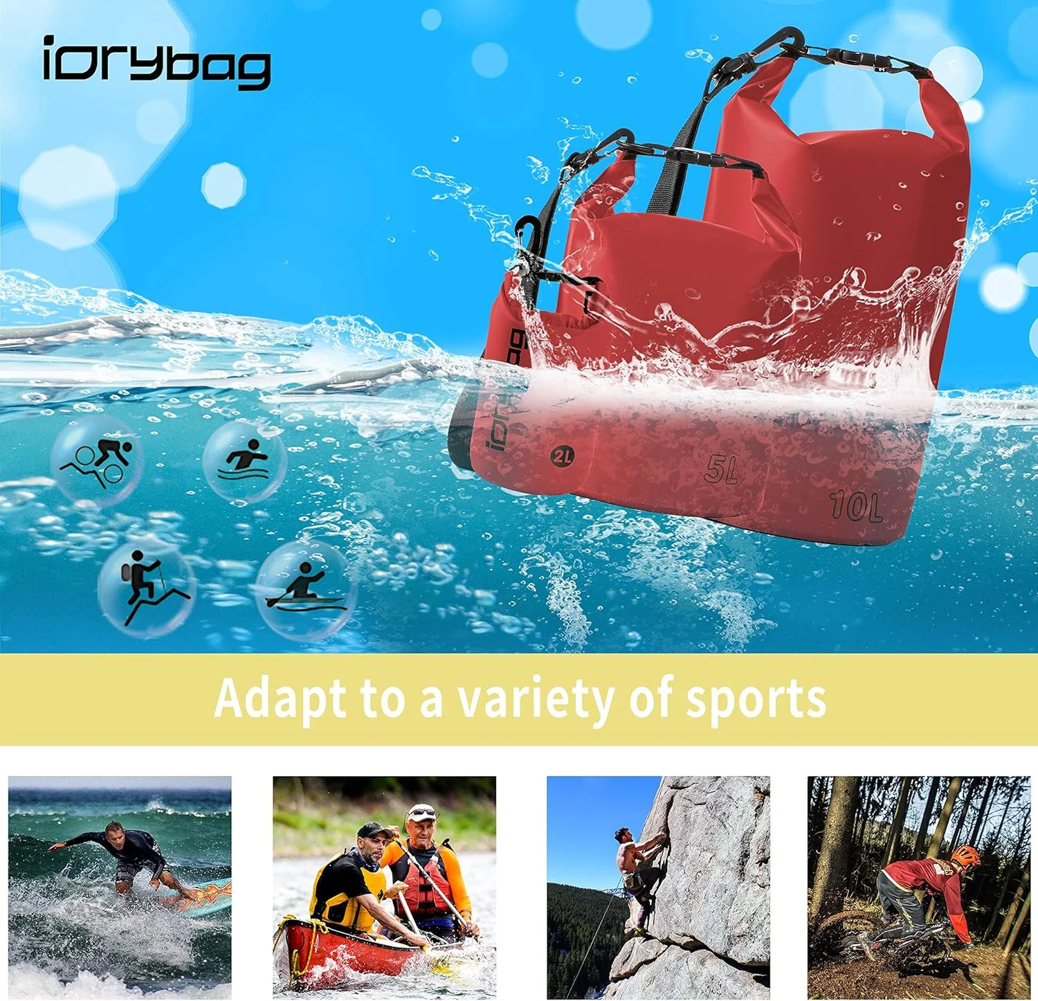 IDRYBAG Dry Bag for Kayaking Waterproof 2L/5L/10L/15L/20L, Small Dry Sack Waterp