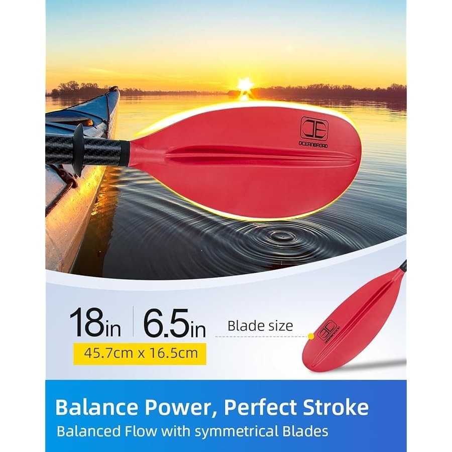OCEANBROAD Kayak Paddle Alloy Shaft – 86in/218cm – Brand New – Red