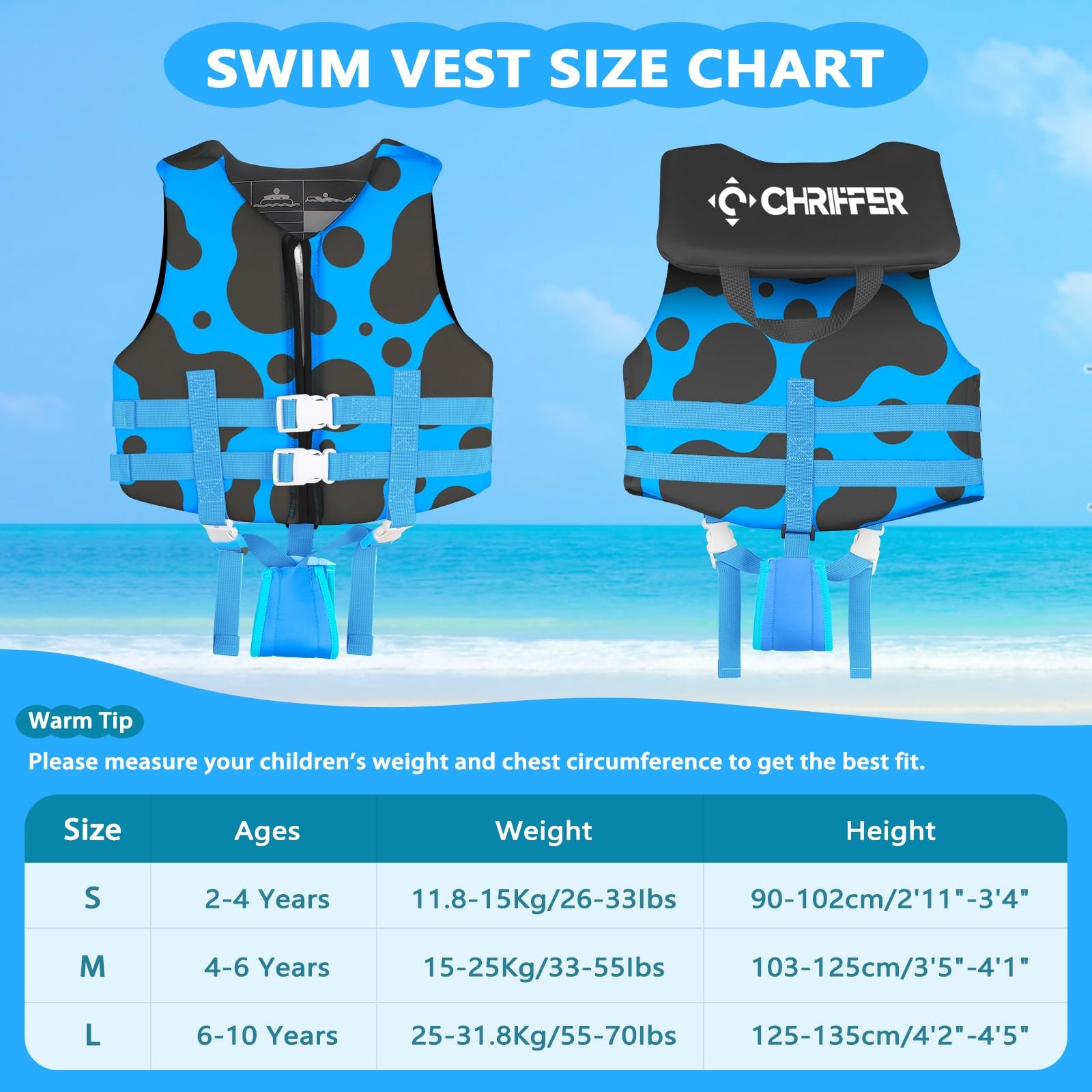 Chriffer Toddler Swim Vest Jacket For Boys Girls 20-70 Pounds/2-10 Years Kids