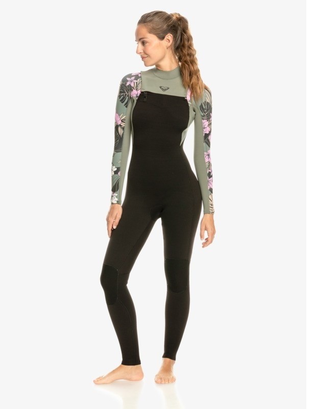 Roxy 3/2mm Elite Chest Zip Womens Wetsuit Size 8 Black Floral $400 New With Tags