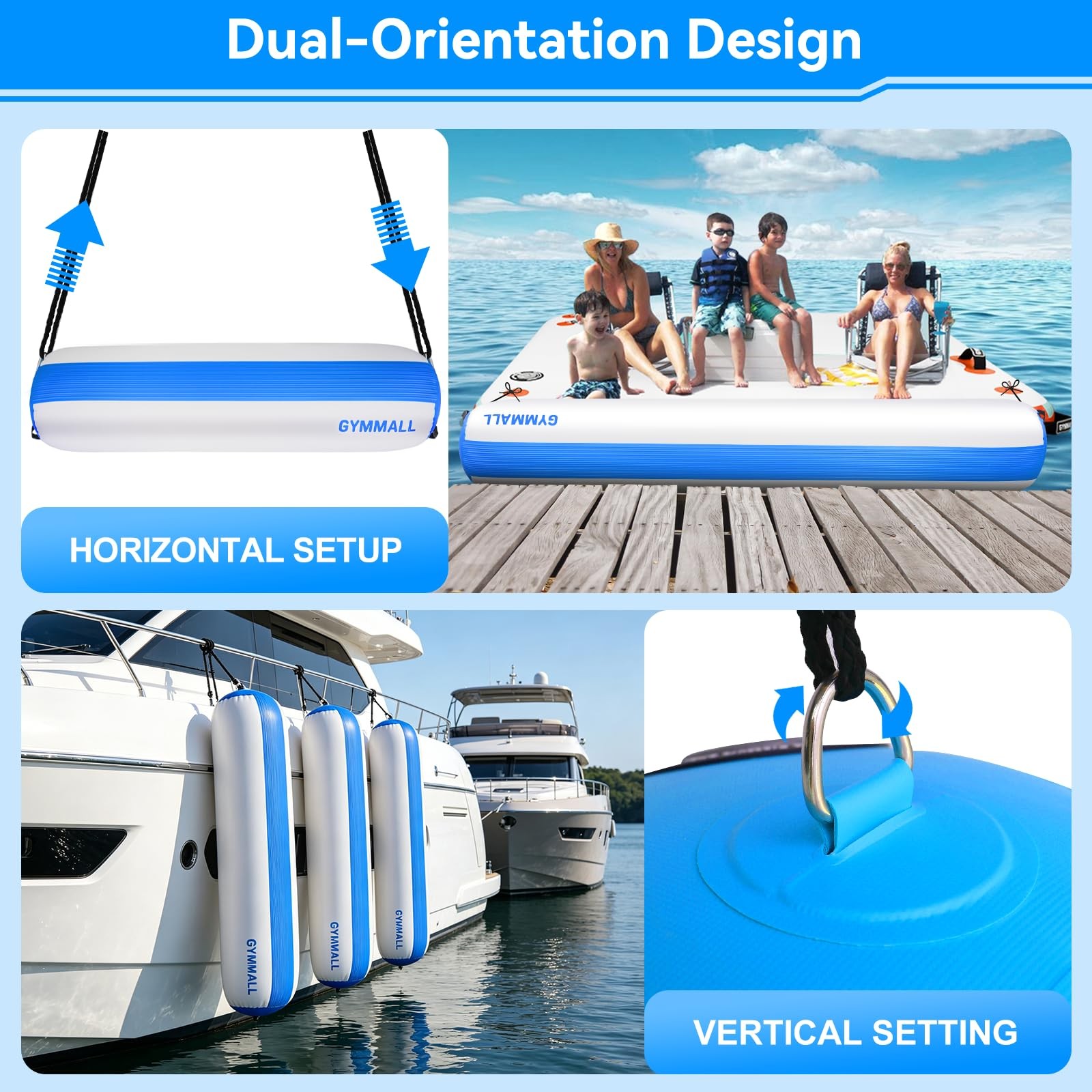 GYMMALL Inflatable Boat Bumpers for Docking Fenders 5’x18″, Blue Gray