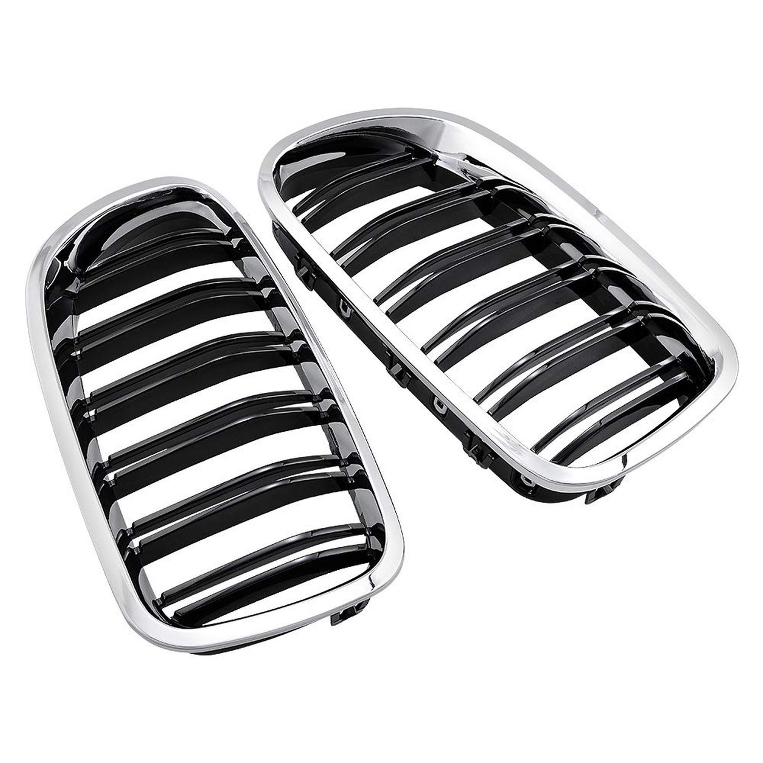 Chrome Trim Glossy Black Dual Slats Front Kidney Grille Grill Compatible with…