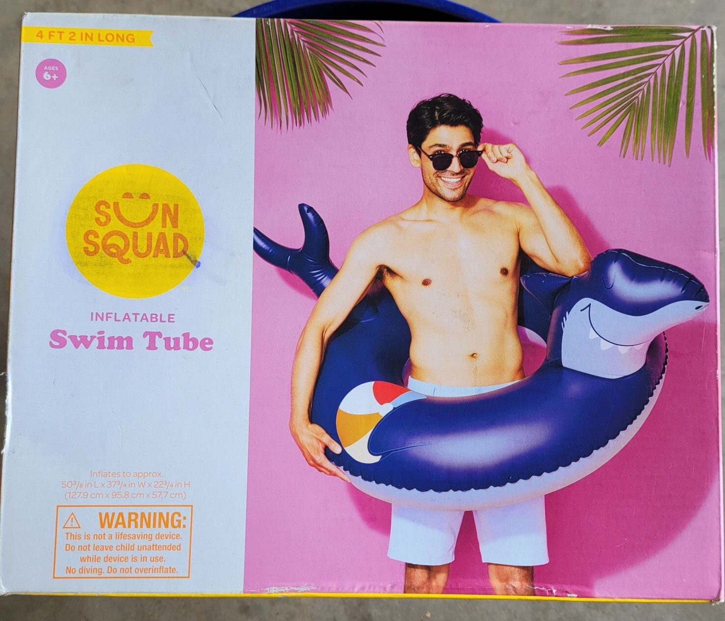 Sun Squad Inflatable 4 FT 2 IN Long Shark Swim Tube Pool Beach Ponds NEW (8A)