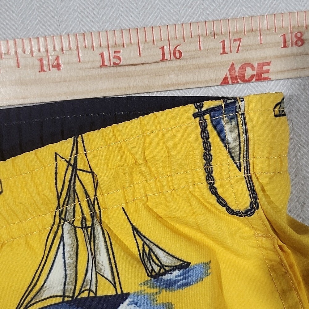 Nautica Vintage Yellow & Blue Swim Trunks with Nautical Sailing Design Men M
