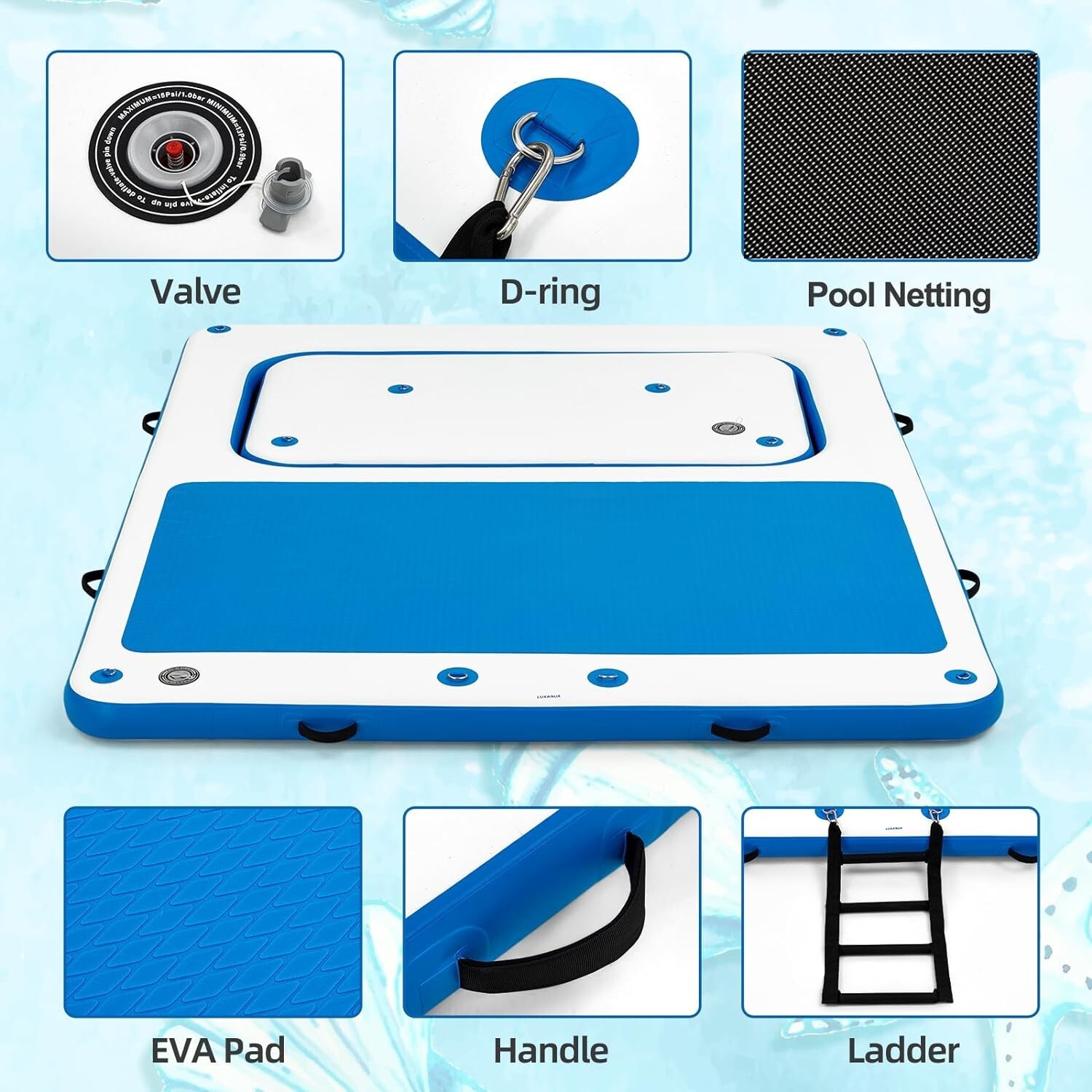 10’x8′ Inflatable Dock: Electric Pump for 1-Min Inflate/Deflate, 10-Person Fit