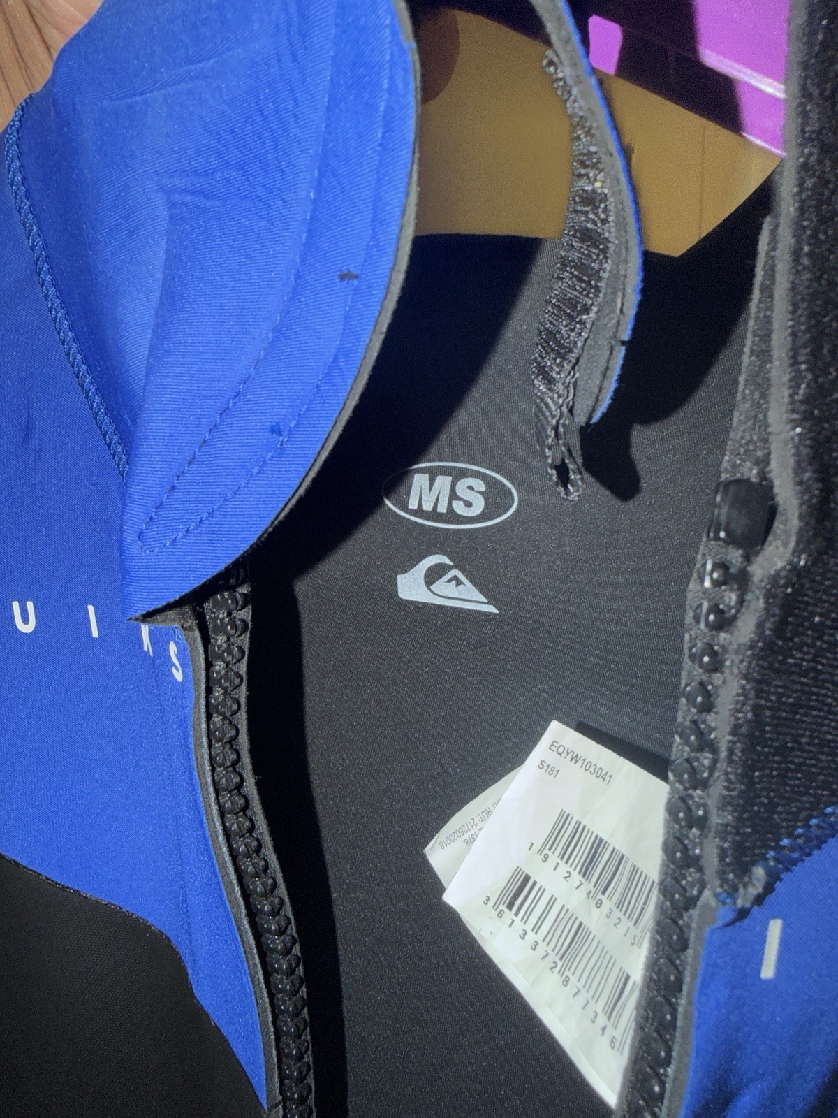 Quiksilver Syncro 4/3mm Back Zip Men’s Wetsuit – Size MS Medium Short Blue/Black