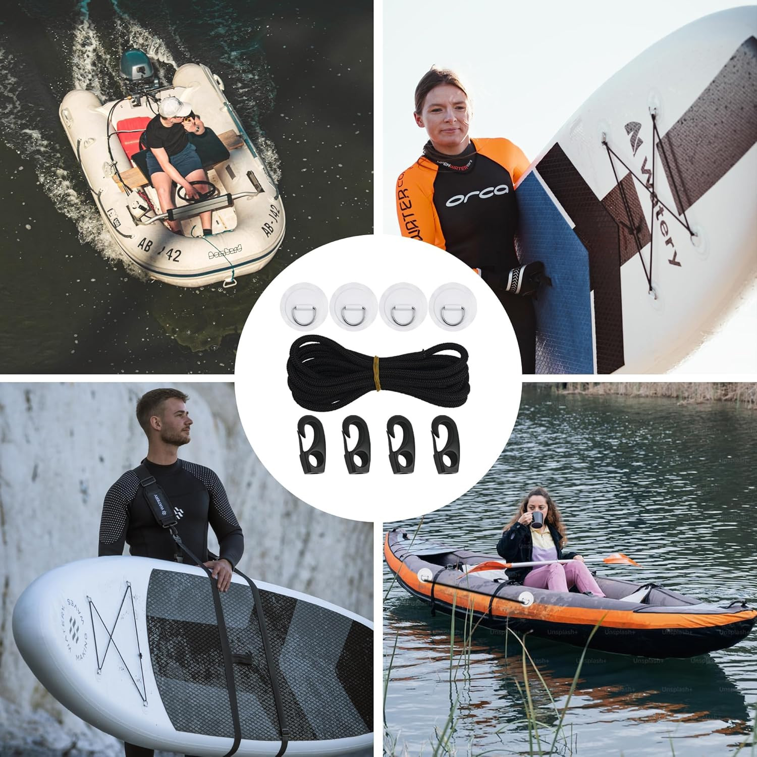 Stainless Steel D-Ring Patch Kit, PVC Paddle Board D-Rings for Kayak, Inflatable
