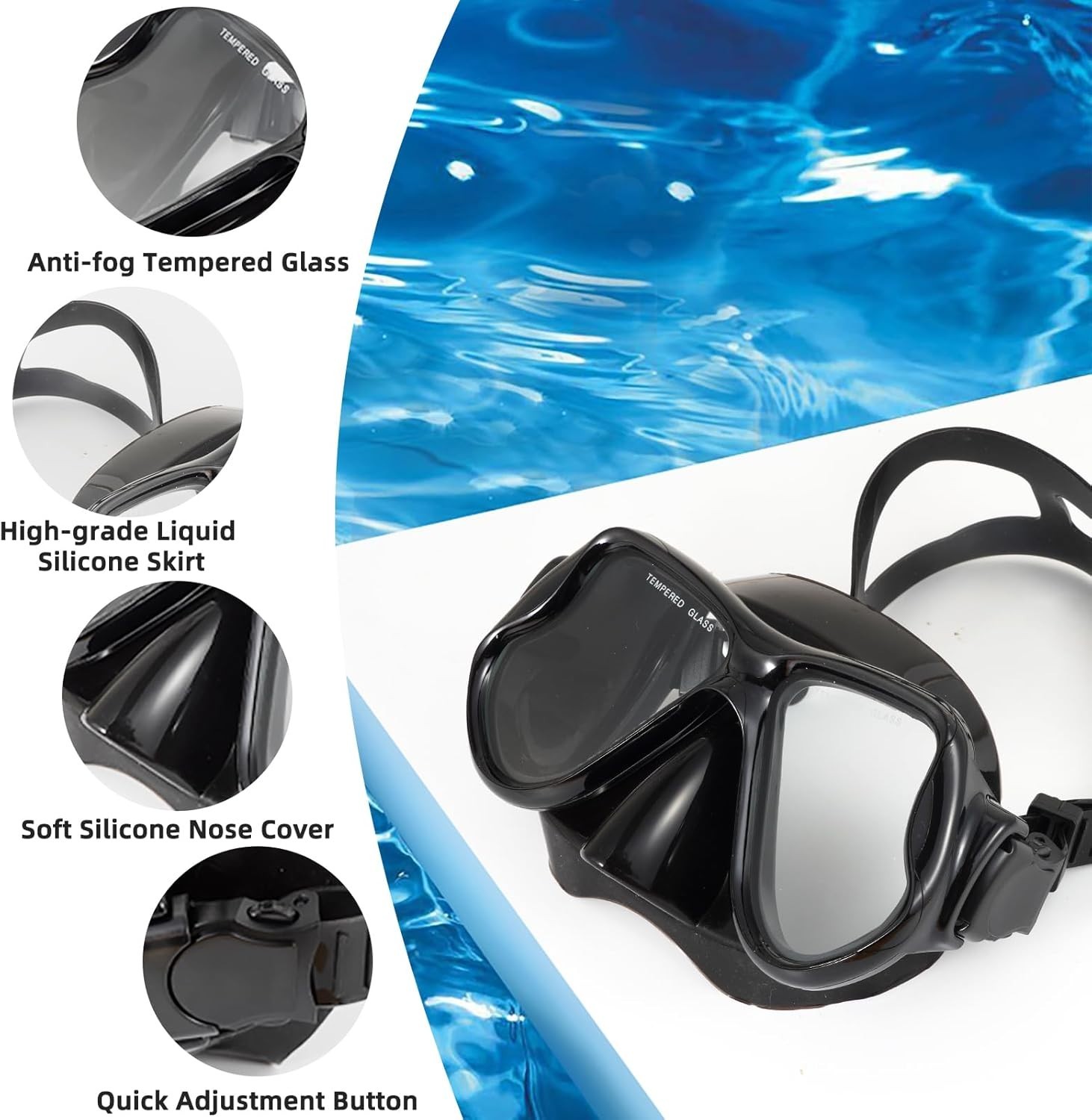 Scuba Mask Anti-Fog Tempered Glass Dual Lens Diving Goggles for Adults