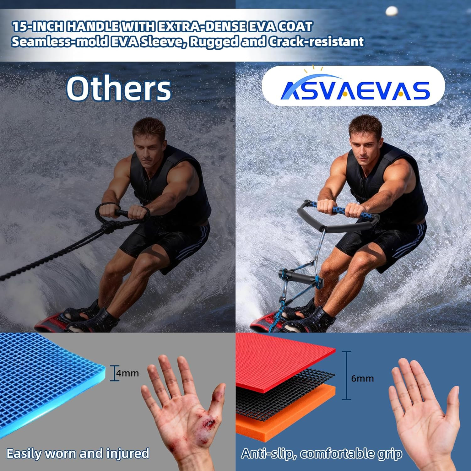 75FT Wakeboard Rope and Handle, 4 Sections Adjustable Water Ski Ropes for Water