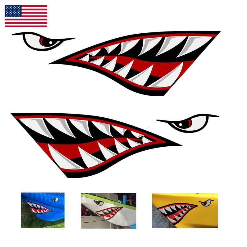 Alemon Shark Teeth Mouth Reflective Decals Graphics Sticker Fishing Boat Canoe