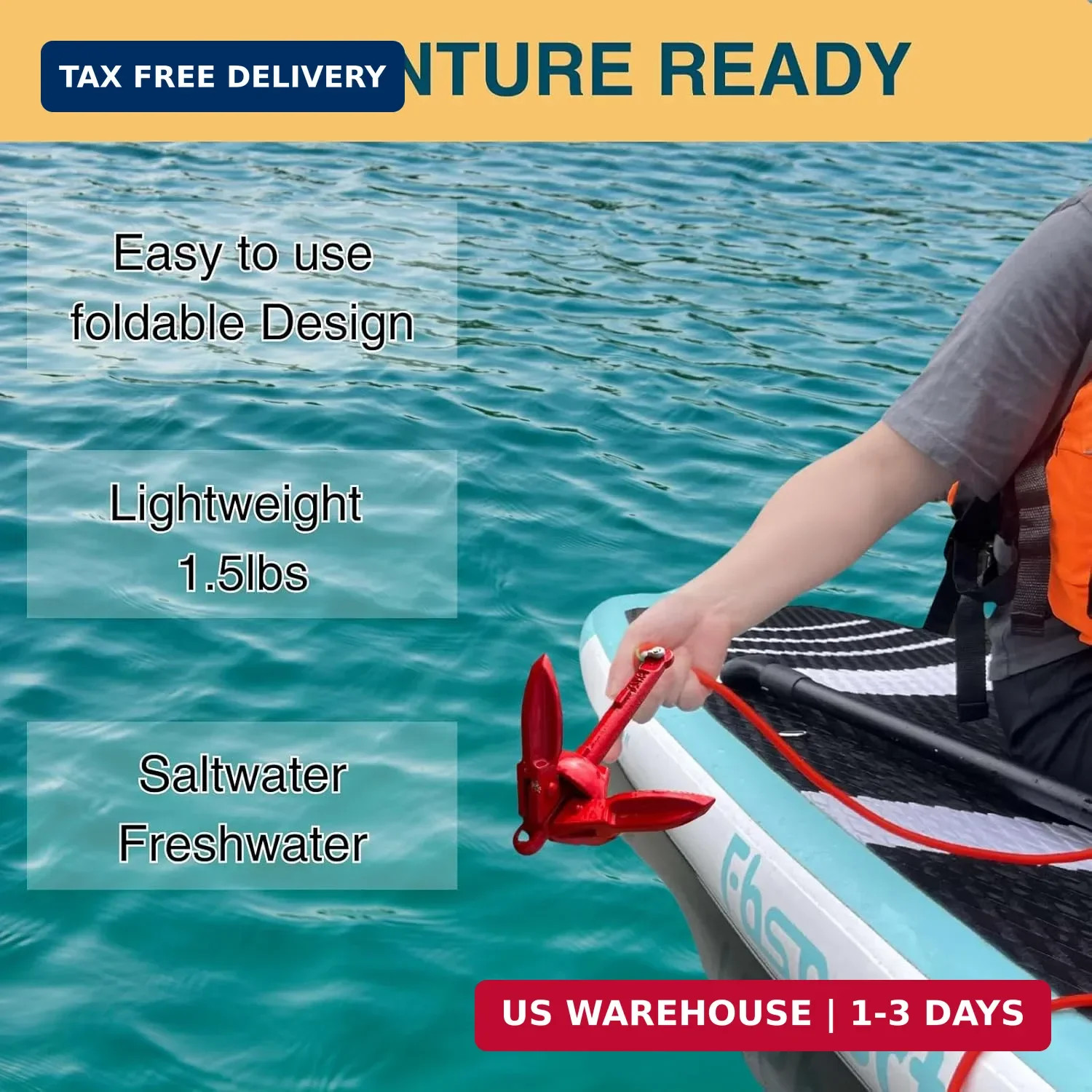 Kayak Anchor Kit 1.5/3.5lb Folding Small Boat Anchor for Paddle Board Canoe Jet